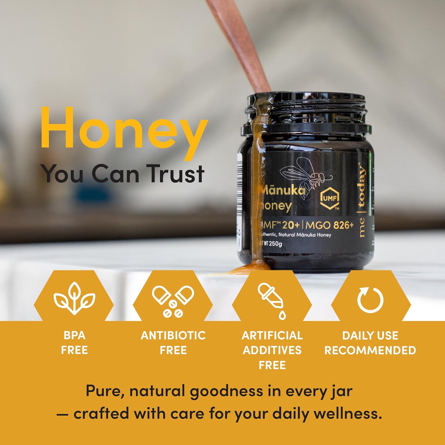 Me Today Manuka Honey, UMF 20+/MGO 826+ from New Zealand Authentic, Raw & Unpasteurized Honey | Raw Manuka Honey for Daily Wellness Support | Delicious Honey Crafted by Bees in 8.8oz
