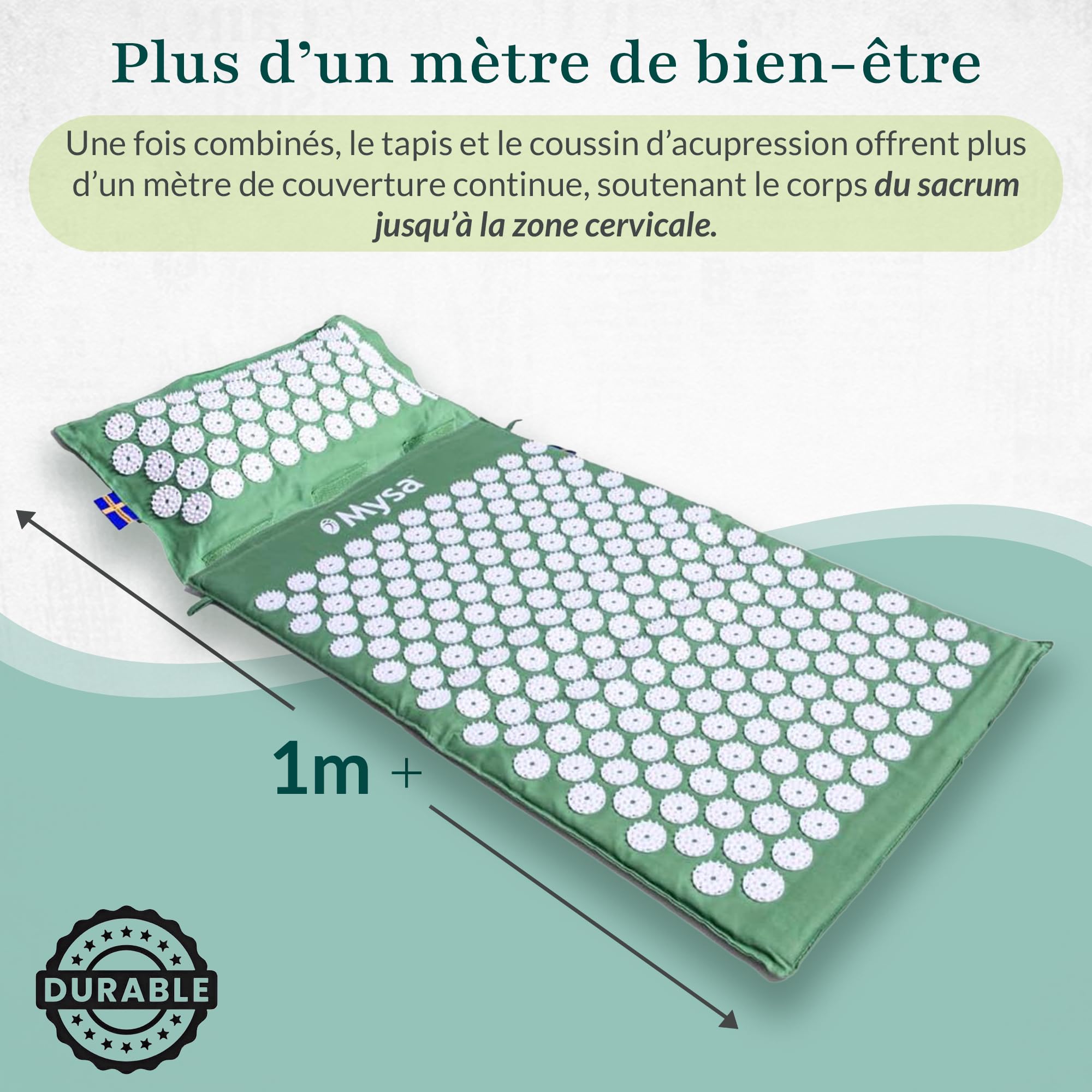 Thermo MYSA Duo - Tapis d'acupression Original avec Coussin Thermique – Relaxation Dos et Nuque, Fleurs à 33 Points de précision, Bien-être Total, Design suédois