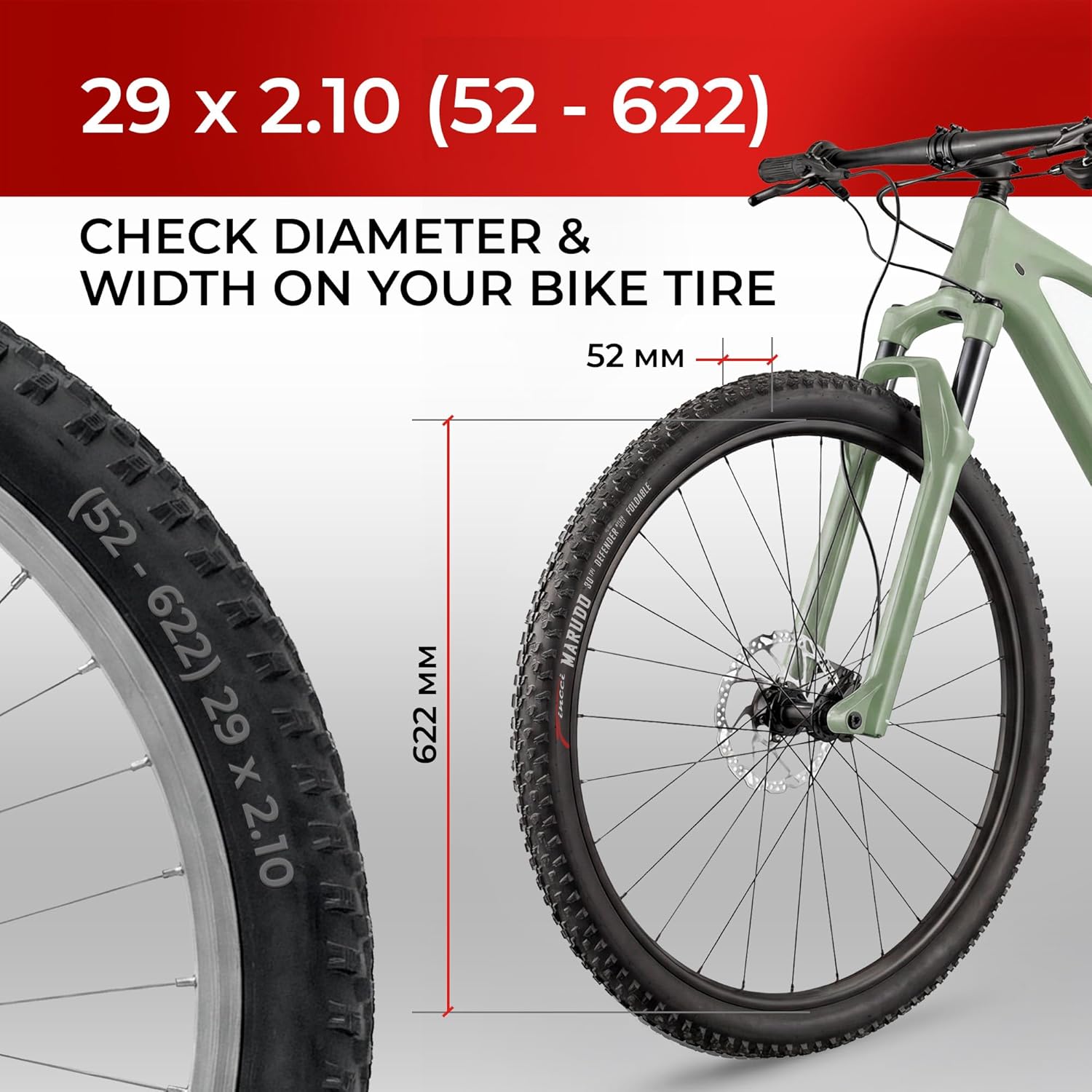 Fincci MTB 29 x 2.10 Mountain Bike Tires - 2er Foldable Kevlar MTB Tires 29, 52-622 with 1mm Puncture Resistant - Marudo 29 inch Bike tire for Folding, Hybrid, Road bikes - 29er Wheelset & Accessories