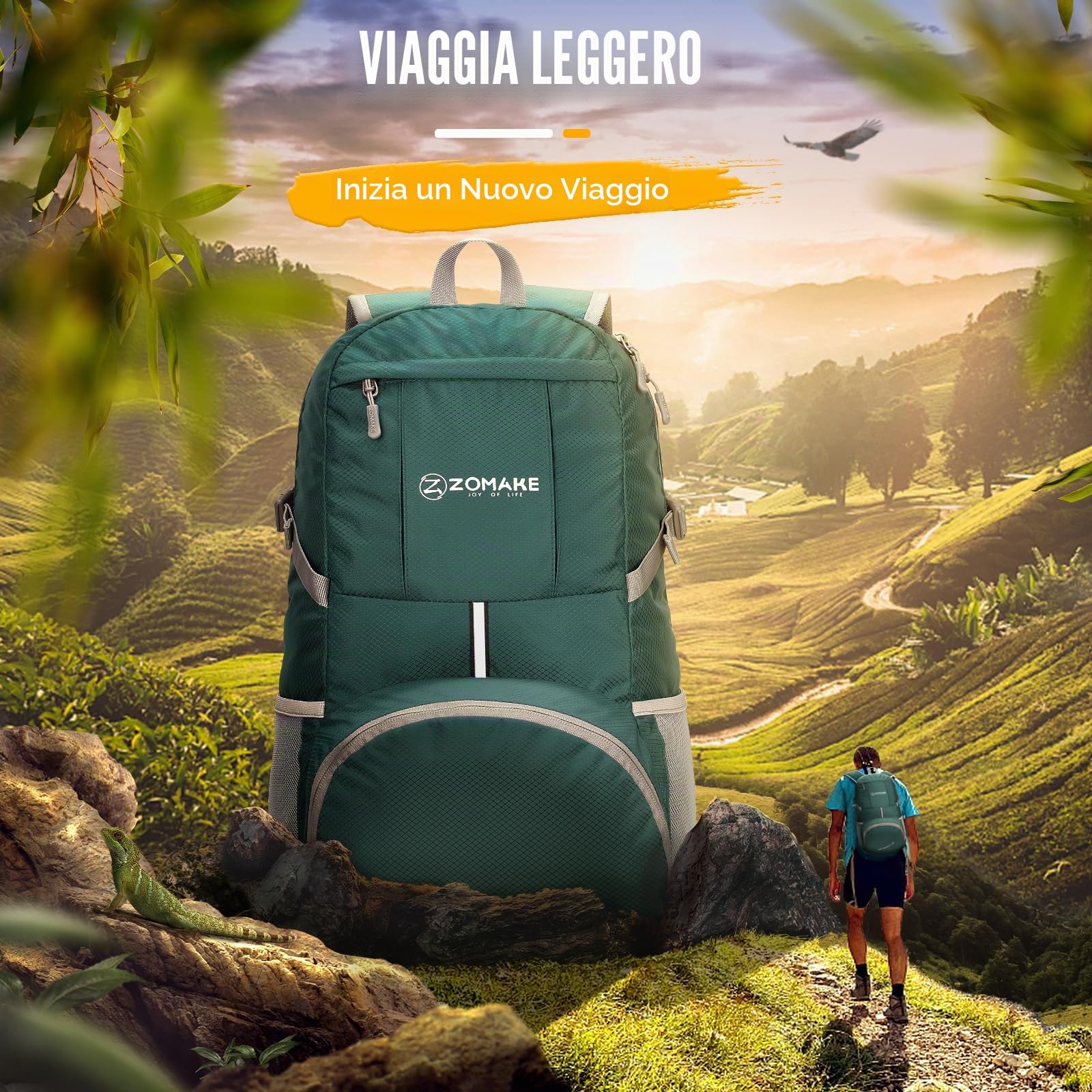 ZOMAKE 35L Zaino Pieghevole Leggero - Zaini Ripiegabile Zainetto Piccolo,Packable Backpack Da Trekking Per Donna Uomo Viaggio Campeggio Città Sportivo