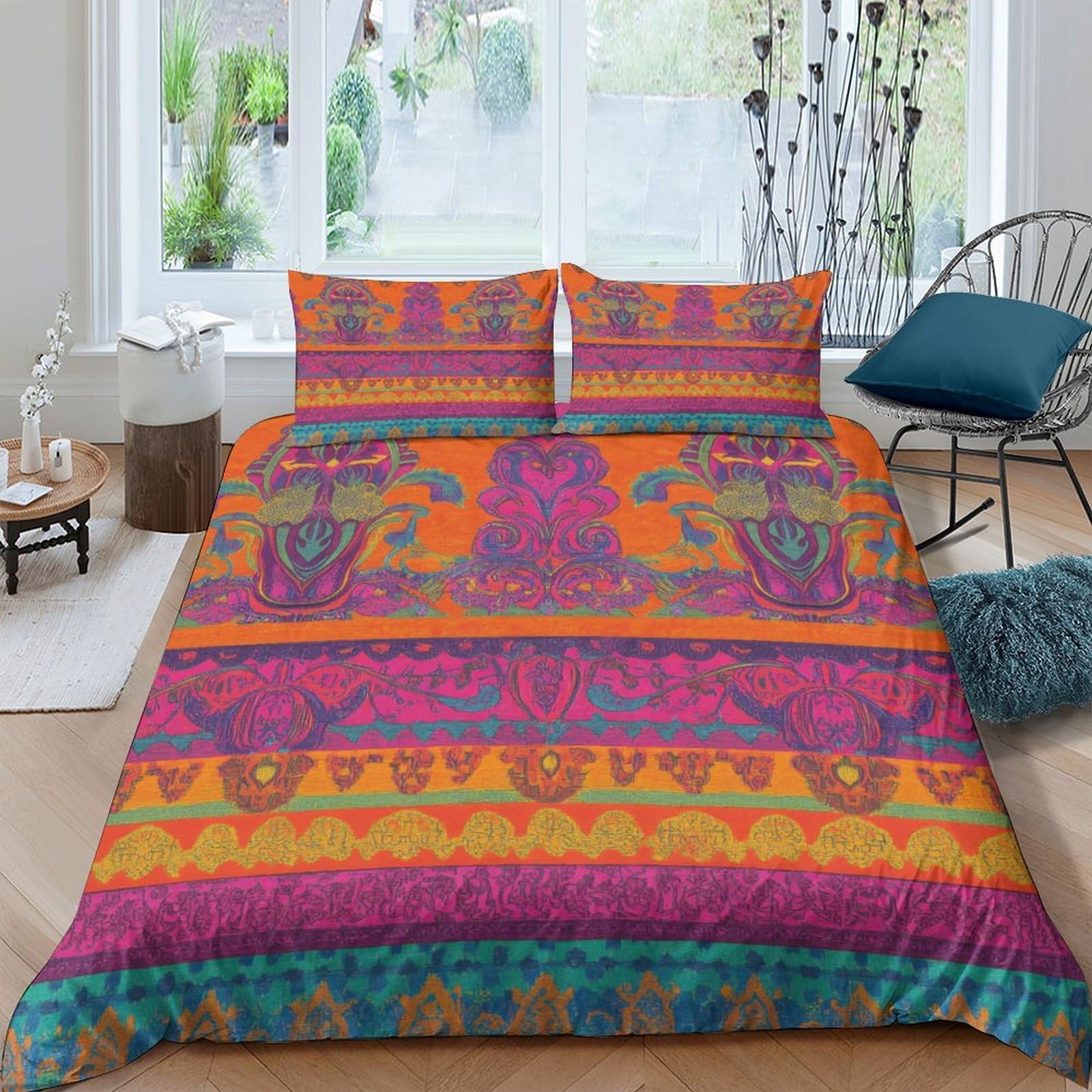 Ctjqhvkz Style-2 3D Printed Boho Mandala Fitted Sheet Microfiber Soft Colorful Ethnic Pattern Mattress Cover For Bedroom Guest Room Decor Single（135X200cm）
