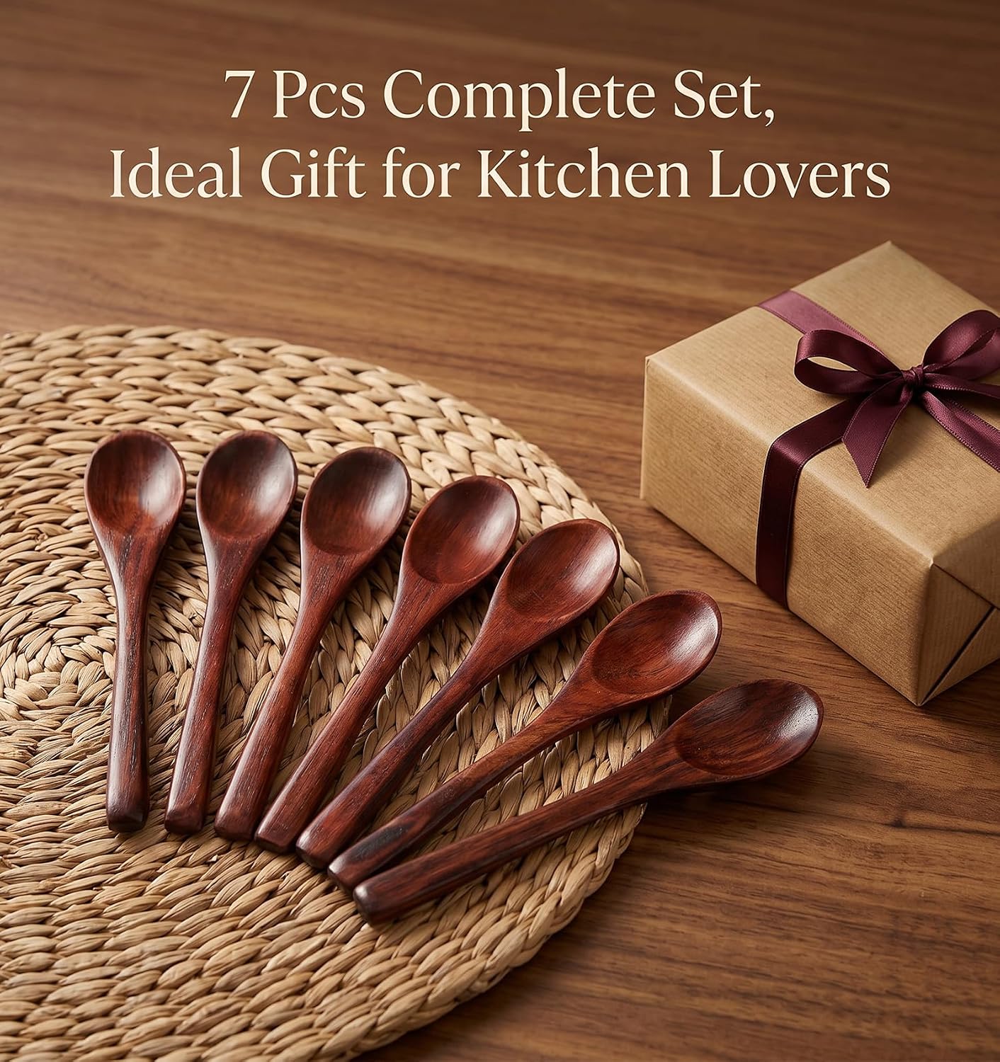 7Pcs 4.72 inch Small Wooden Coffee Spoons, Wooden Spoons for Eating