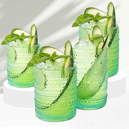 Miniatura 6 de Juego de 8 vasos de cristal vintage con vidrio antiguo para agua, cerveza, refrescos y bebidas, aptos para lavavajillas, pequeños y grandes (azul