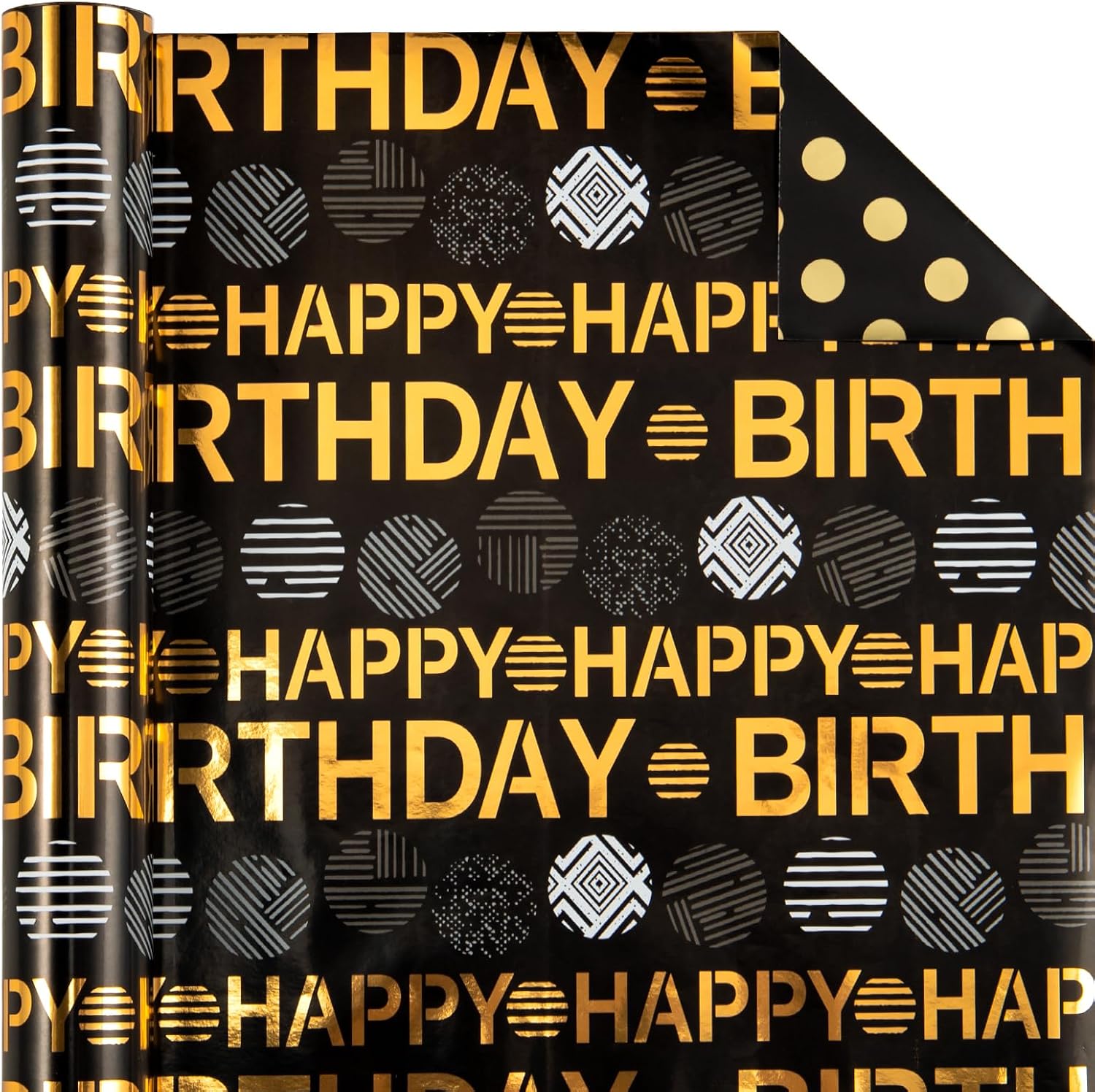 WRAPAHOLIC Reversible Birthday Wrapping Paper Roll - Mini Roll - 17 Inch x 10 Feet - Happy Birthday Lettering and Polka Dots Design Perfect for Kid's, Baby Shower image 2
