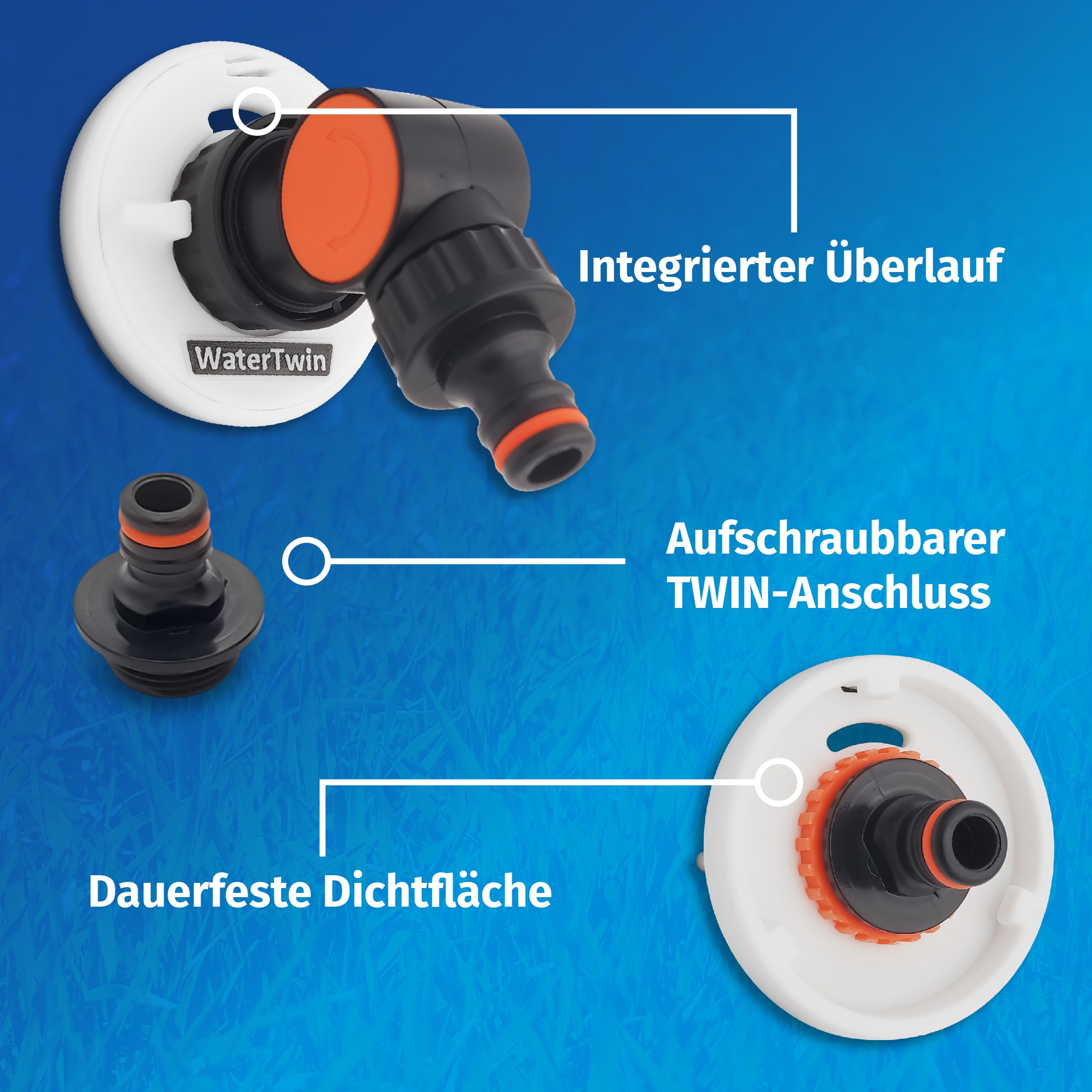 MaJoCompTec® WATERTWIN - Set di filtri per serbatoio dell'acqua per camper, accessori per serbatoio, adattatore compatibile con Gardena, tipo 3 pin, D:78 (CLEAN)