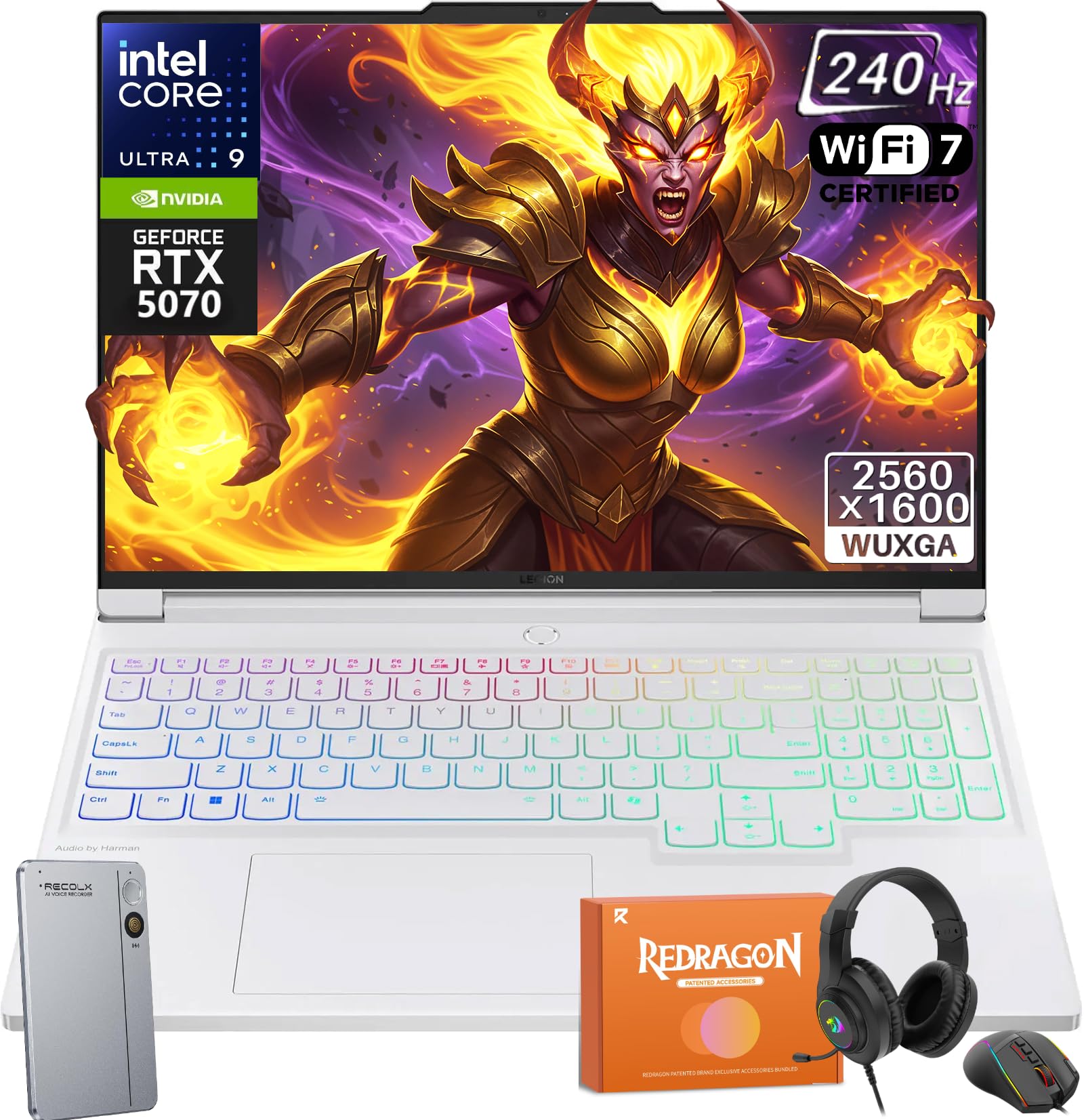 Legion 7i Gaming Laptop, Ultra 9 275HX(24-core, 24-Thread, Up to 5.4GHz), 16" OLED 240Hz, 32 GB DDR5, 2 TB SSD, Wi-Fi 7, Backlit KB, Win11 Pro, W/REDRAGON Accessories, RECOLX AI Voice Recorder