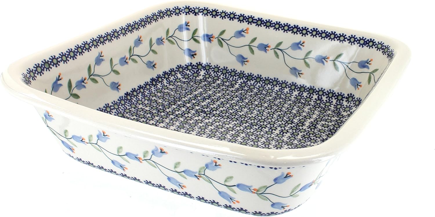 Blue Rose Polish Pottery - Red Jungle Bouquet Large Square Baker - 11.5" Square - Unique, Dishwasher Safe, & Durable Bakeware