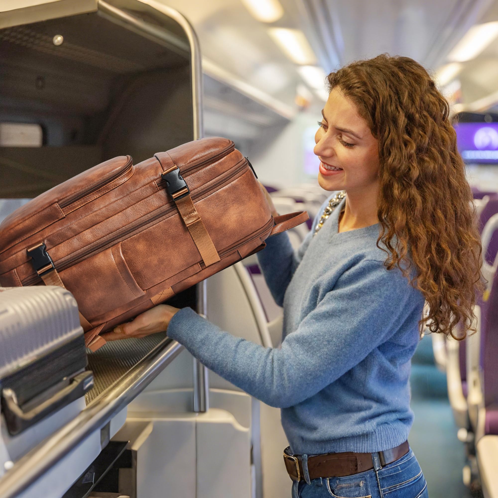 Zaino per computer portatile da 15,6 pollici, alla moda, in pelle, per viaggi, università, lavoro