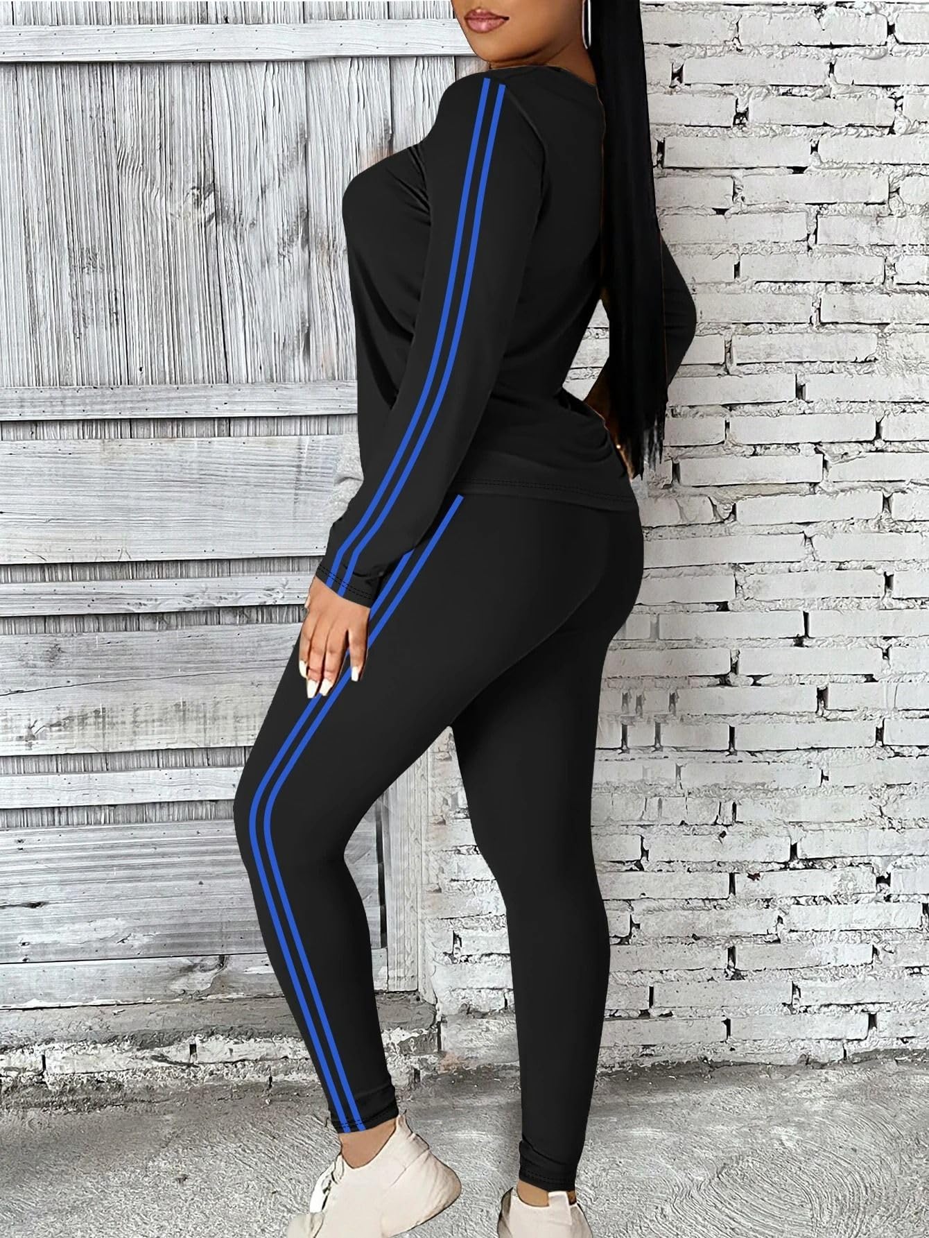 Conjunto de Yoga de 2 Piezas para Mujer: Parte Superior Rayada y Pantalón, Atuendo Transpirable