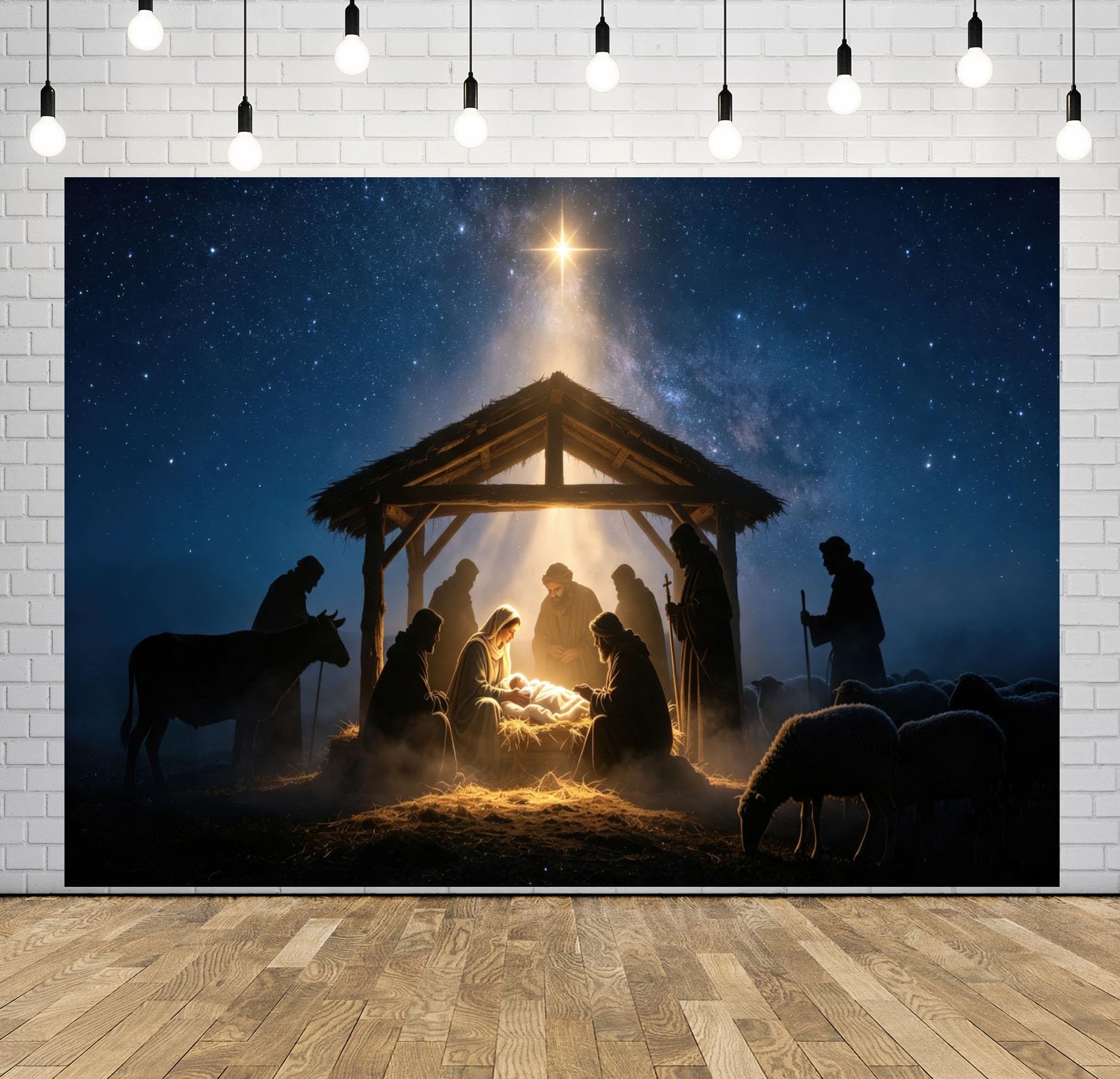 BELECO 3.6x2.5m Sfondo in tessuto presepe Natività stella di Betlemme