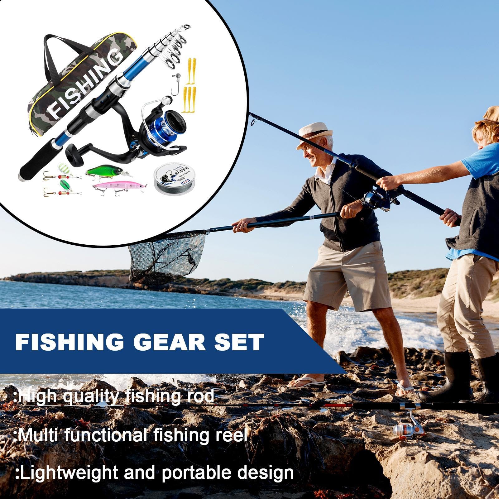 Canna da pesca e mulinello combinato, set da pesca combinato con mulinello | Kit di attrezzi per pesca alla spigola, attrezzatura da esterno per uomini principianti pescatori da viaggio