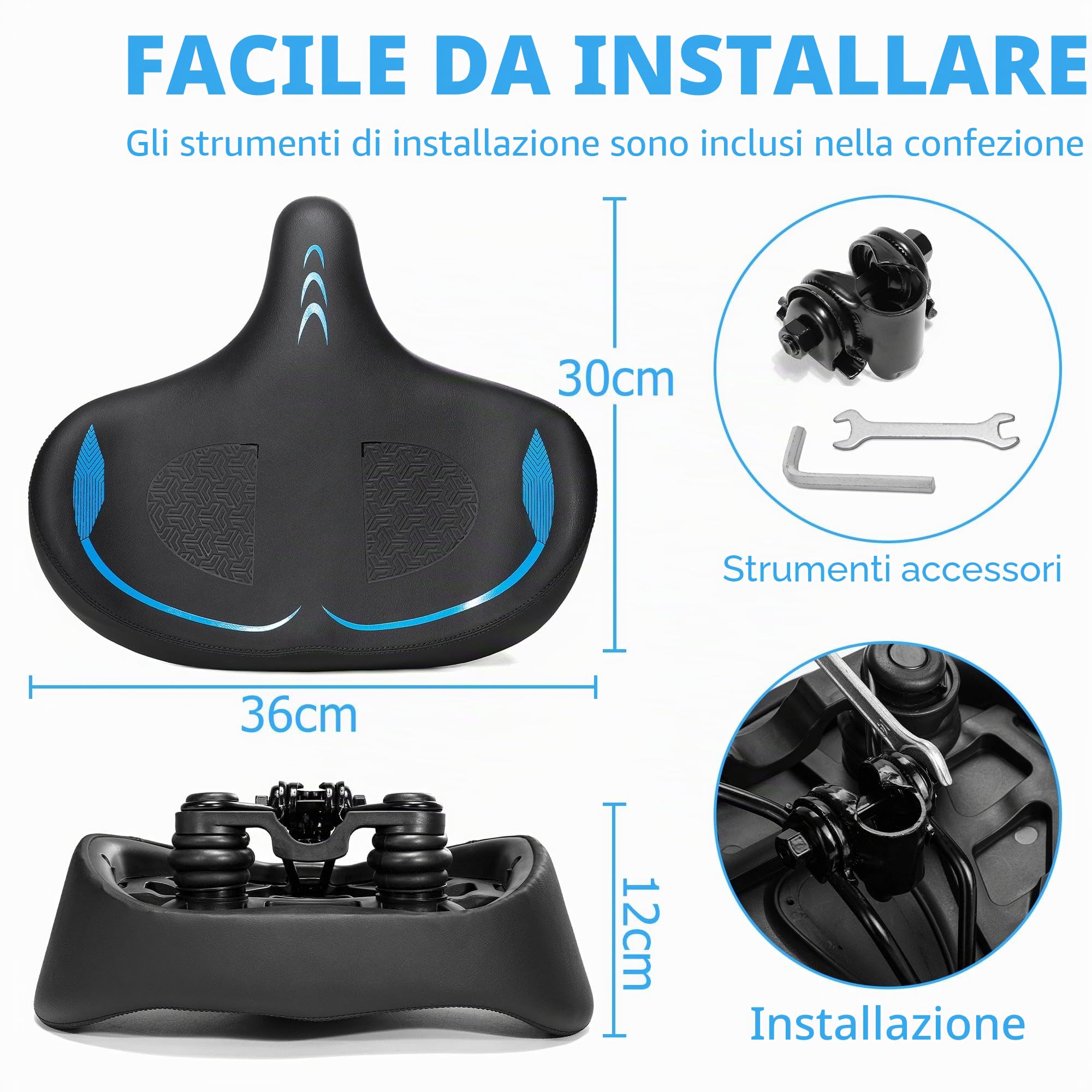 CDYWD Extra Larga Sella Bici Comoda Uomo e da Donna, Sellino Bici Morbido per Antiprostata, Con Sospensione, Ergonomica Profilo Alare, Sedile Bici per Biciclette da MTB, City Bike, Ebike, Cyclette