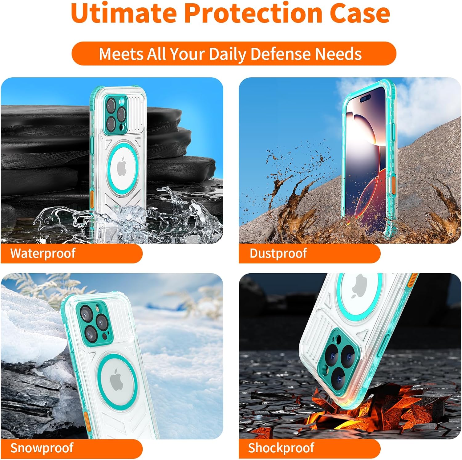 for iPhone 16 Pro Max Waterproof Case Compatible with MagSafe, IP68 Underwater Case Built-in Screen Protector, Slim Translucent 360° Full Body Protection, 12FT Military Grade, 6.9 Inch (Cyan)