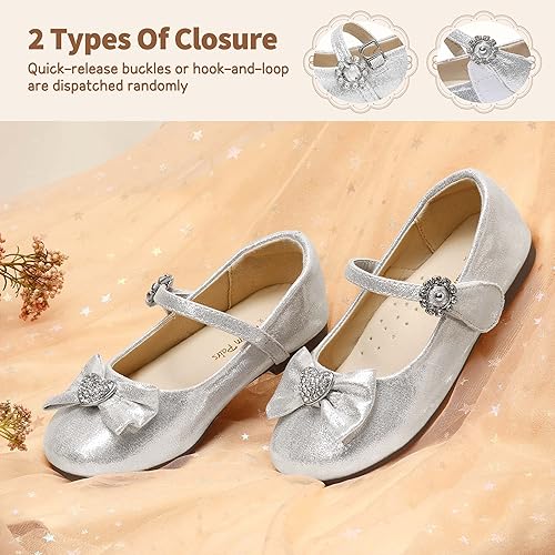 Miniatura 3 de Dream Pairs ANGEL-22 Mary Jane - Bailarina plana con lazo frontal con forma de corazón y diamantes de imitación (niñoniña pequeña)