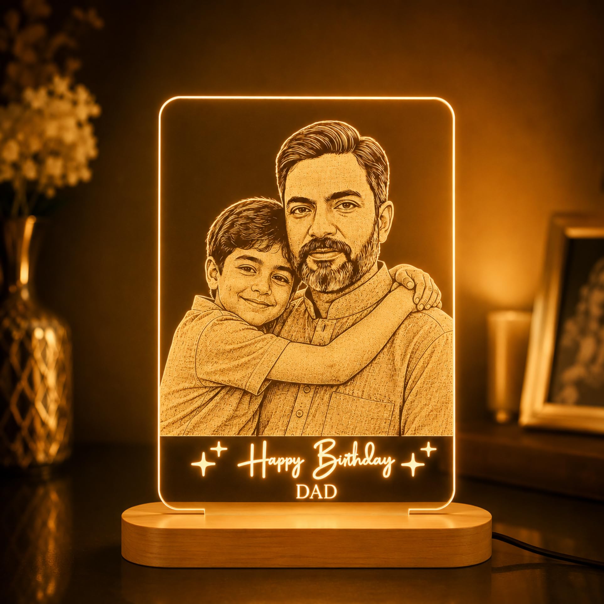 Customised Photo Engraved Led Lamp Gift for Dad |Birthday Gifts from Daughter Son |Table Lamp | Fathers Day Gift for Dad, Grandpa-image-11
