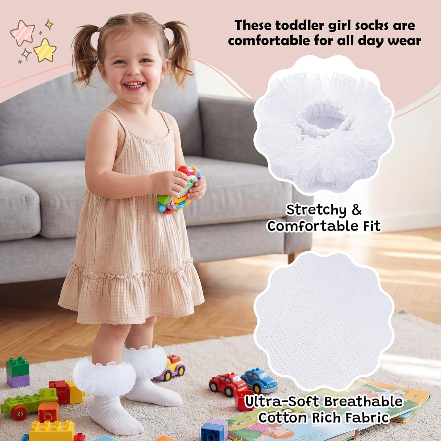 Zando Toddler Ruffle Socks for Girls 1-10 Years - Cotton Tutu Socks with Puffly Lace Frilly Edge Cute for Photos - Image 6