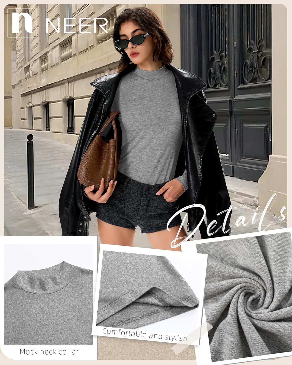Neer 4 Pack Women's Mock Turtleneck Tops, Slim Fitted Long Sleeve Shirts Mock Neck Basic Undershirts Lightweight Layer Tee - Image 3