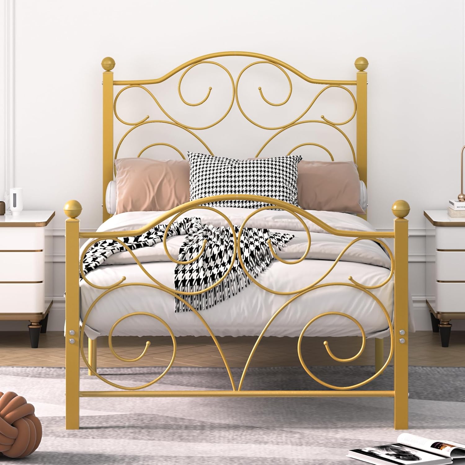 VECELO Twin Size Bed Frame with Headboard and Footboard, Heavy Duty Metal Slat Support, Platform Mattress Foundation, No Box Spring Needed, Easy Assembly, Dark Black