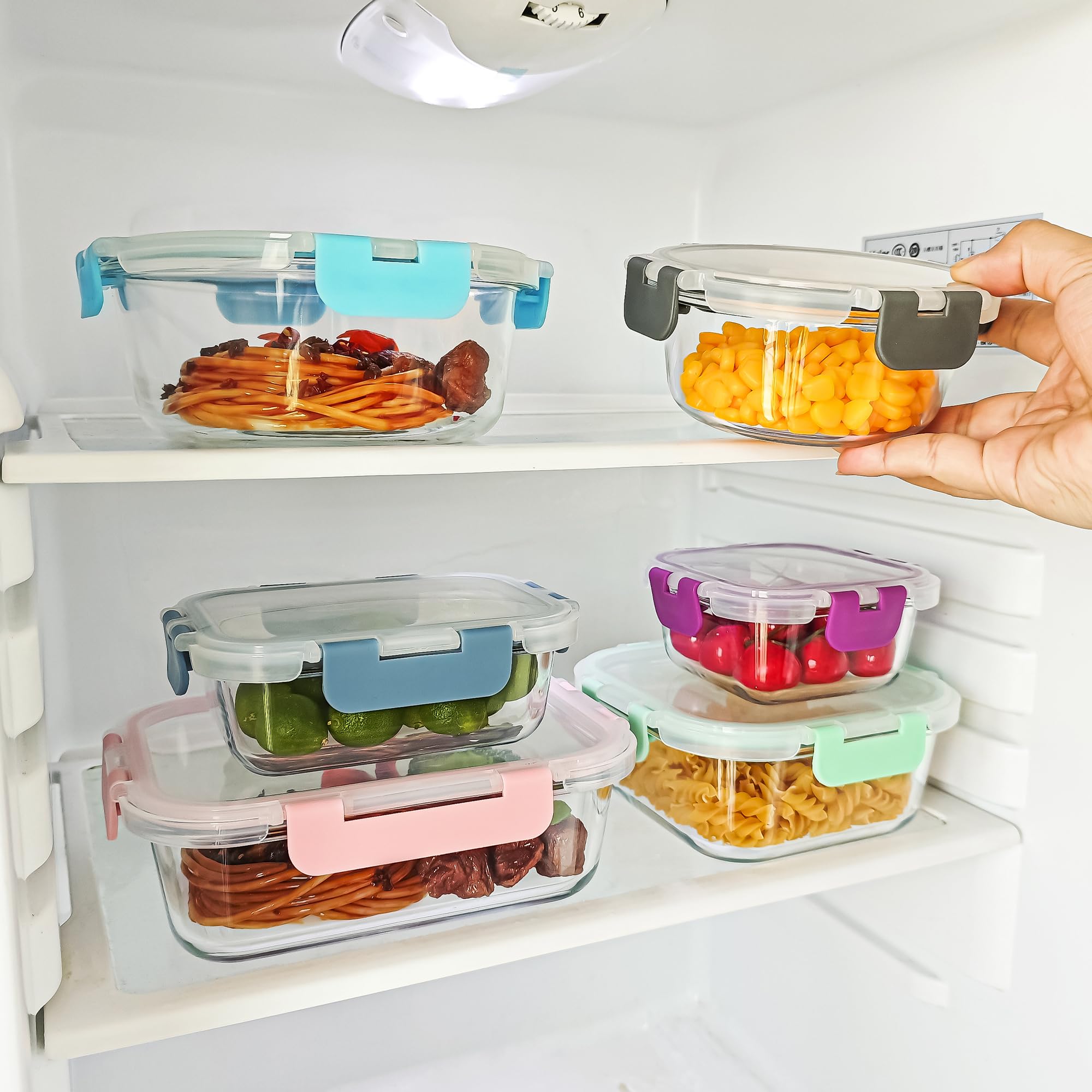 Juego de 12 recipientes de vidrio para almacenamiento de alimentos, recipientes de vidrio para preparación de comidas con tapas, recipientes herméticos para almuerzo, aptos para lavavajillas
