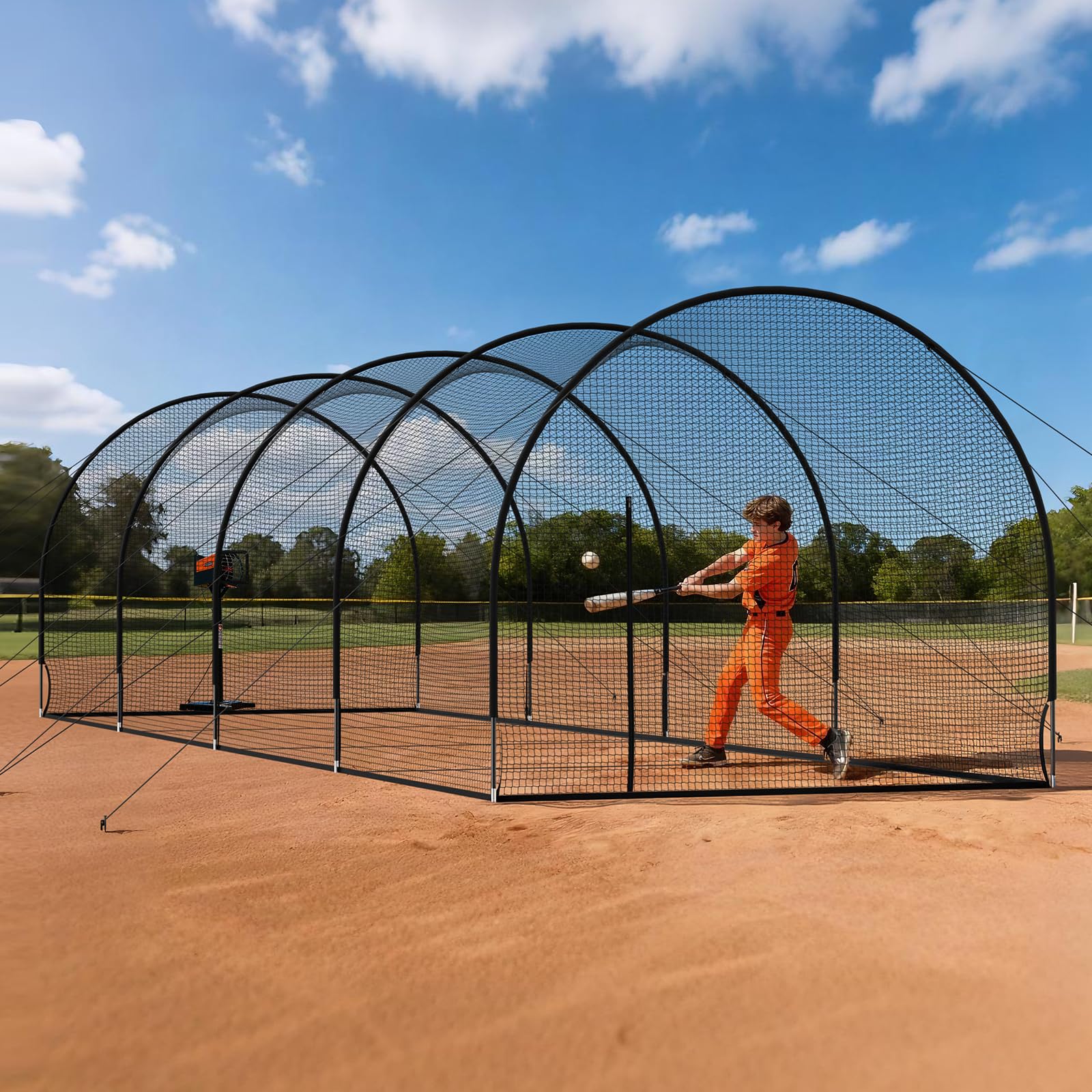 VEVOR Jaula de bateo de béisbol, jaula de bateo portátil independiente de 12/22.2/40 pies, jaulas de bateo con 4 capas de poliéster sin nudos y apertura de máquina de lanzamiento, jaulas de bateo para