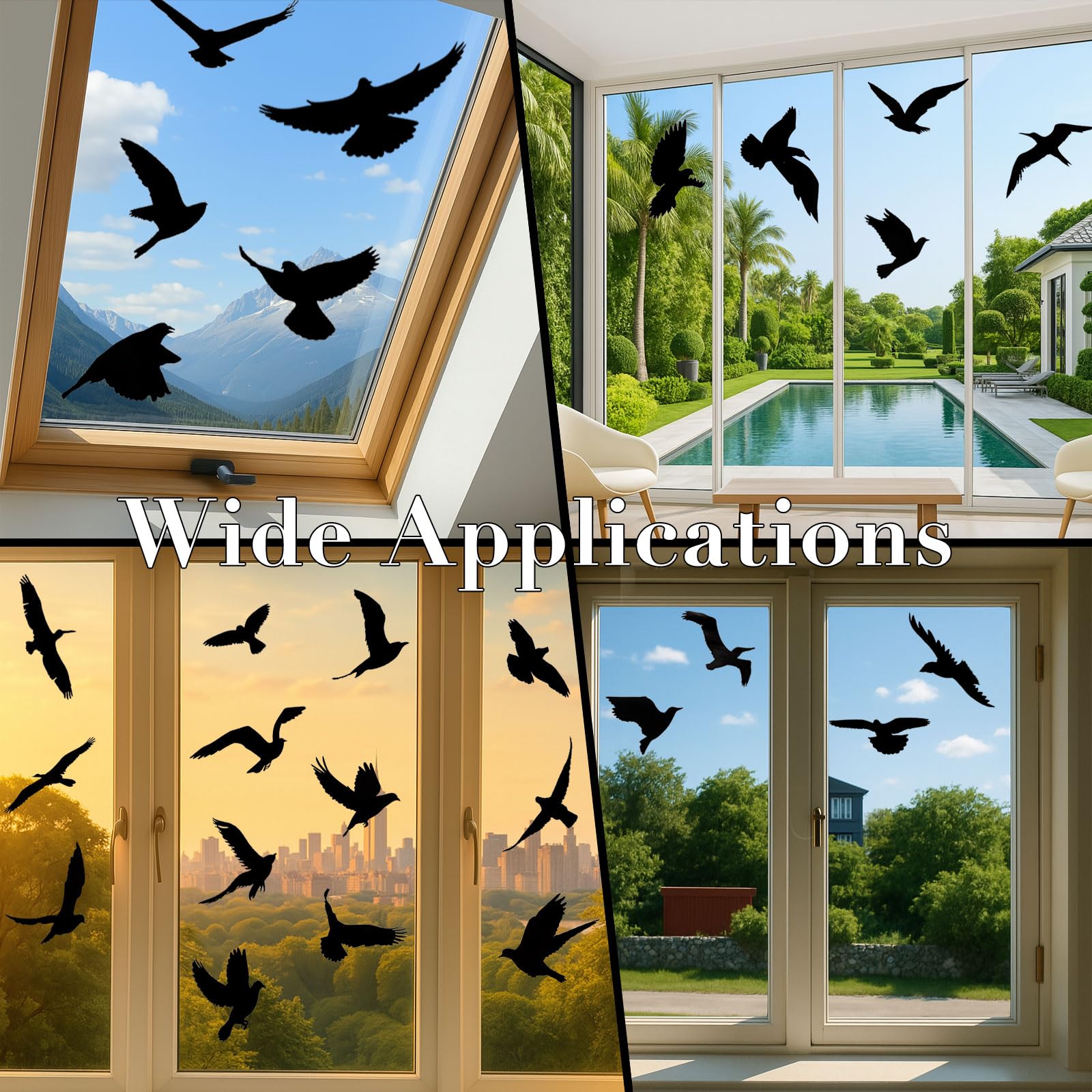 Lot de 37 autocollants de protection contre les oiseaux - En PVC - Réutilisables - Statiques et autocollants contre les chocs d'oiseaux