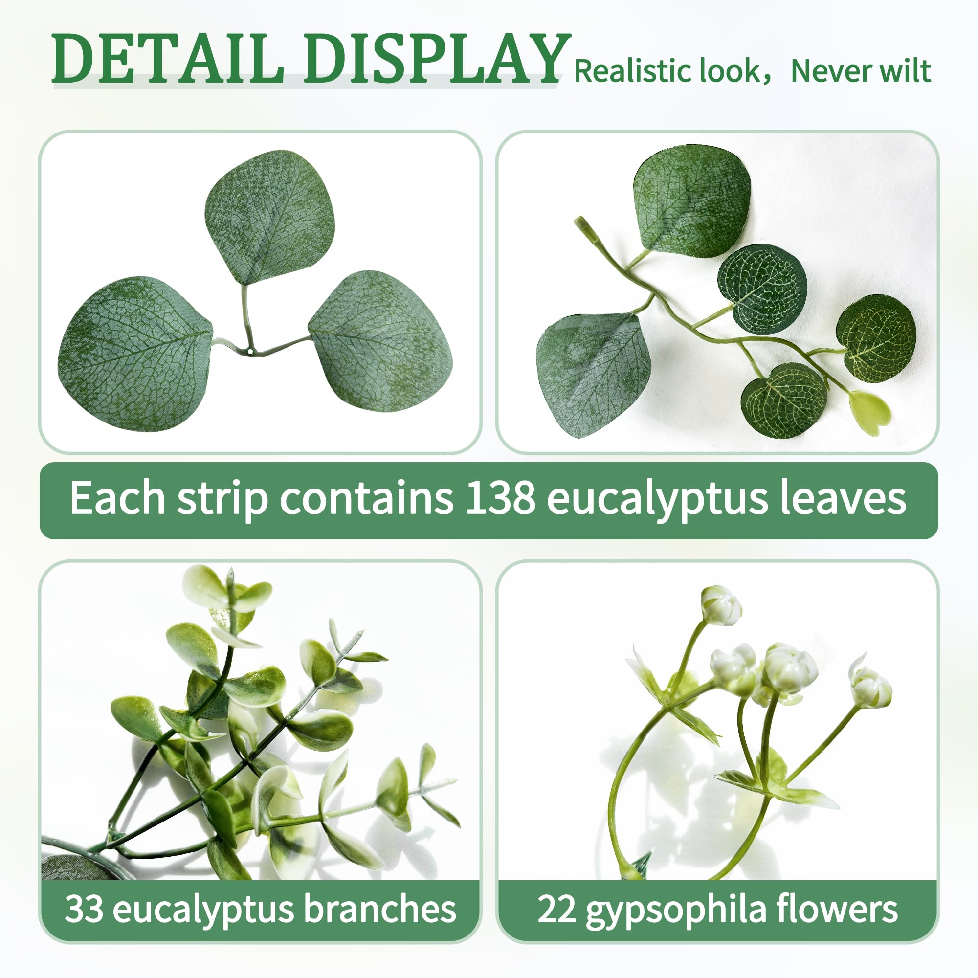 Eucalyptus slinger, 180 cm, eucalyptusslinger, eucalyptus plant, slingers, wilgenbladeren, groene bladeren, witte bloem, eucalyptus, decoratie voor bruiloften, feesten, eettafels, schoorsteenmantel
