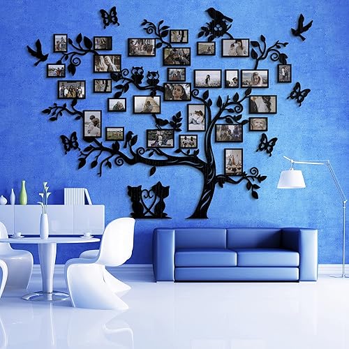 122x90.55" Large Wood Family Tree Wall Decal with Frame Pictures BIG FAMILY, Home Decorations for Living Room Wall Decor for Bedroom Big Wall Decor,
