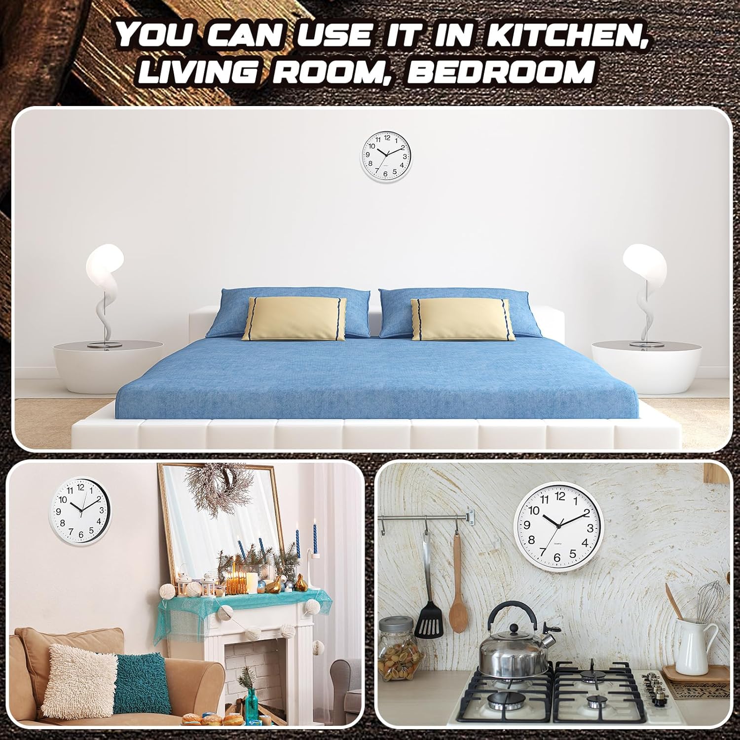 Inbagi 12 Pieces Silent Wall Clocks 10 Inches Quartz Analog Clocks Non Ticking Round Easy to Read Battery Operated for Classroom Office School Kitchen Bedroom Living Room Decorative