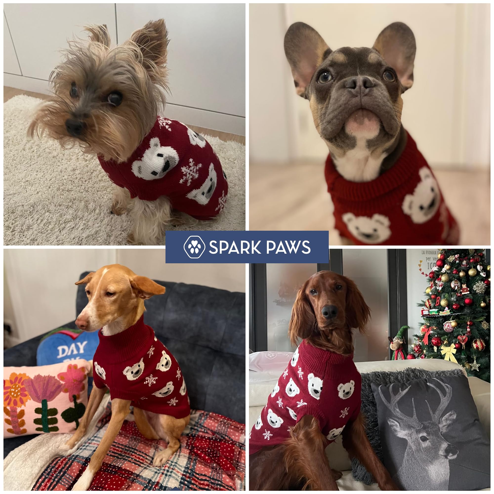 Spark Paws Pull en tricot pour chien de petite, moyenne et grande taille – Pull d'hiver chaud à col roulé pour temps froid, (ours polaire, taille 3XL)