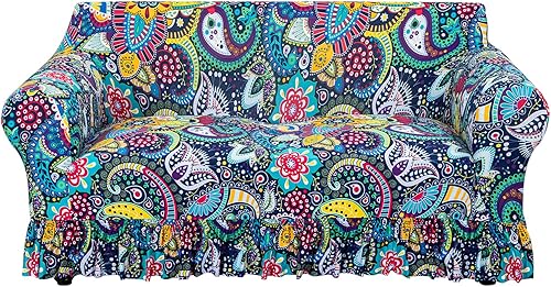 Miniatura 11 de FUANGUI Funda para Sofá de 1 Pieza, Funda Elástica para Sofá Estampada para Sofá de 3 Cojines con Falda Apta para Mascotas, Fundas de Sofá Lavables