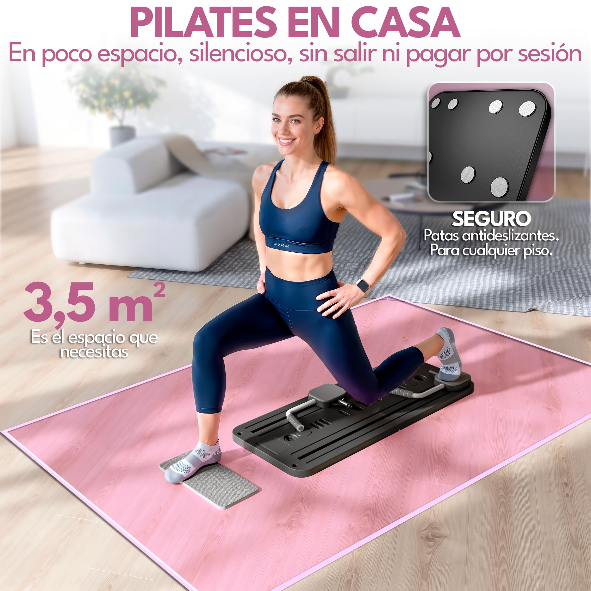 Pilates Reformer Plegable con Accesorios + Guía de 10 Ejercicios, Pilates Board para Casa, Tabla Pilates Multifuncional, Mini Reformer Pilates, Máquina Pilates Home Gym