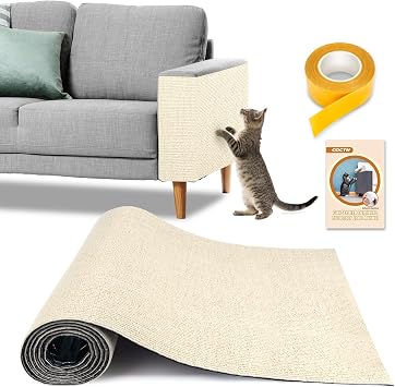 Cat Scratch Couch Furniture Protector, 90" x 16" Trimmable Anti-Scratch Couch Protector from Cat Claws with Double Self-Adhesive Carpet, Great for Sofa & Indoor Wooden Furniture Off White