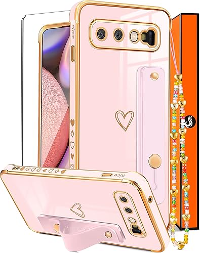 Likiyami Funda 3 en 1 para Samsung Galaxy S10 Plus con diseño de corazón para mujeres y niñas, bonita estética femenina de lujo, bonita con soporte