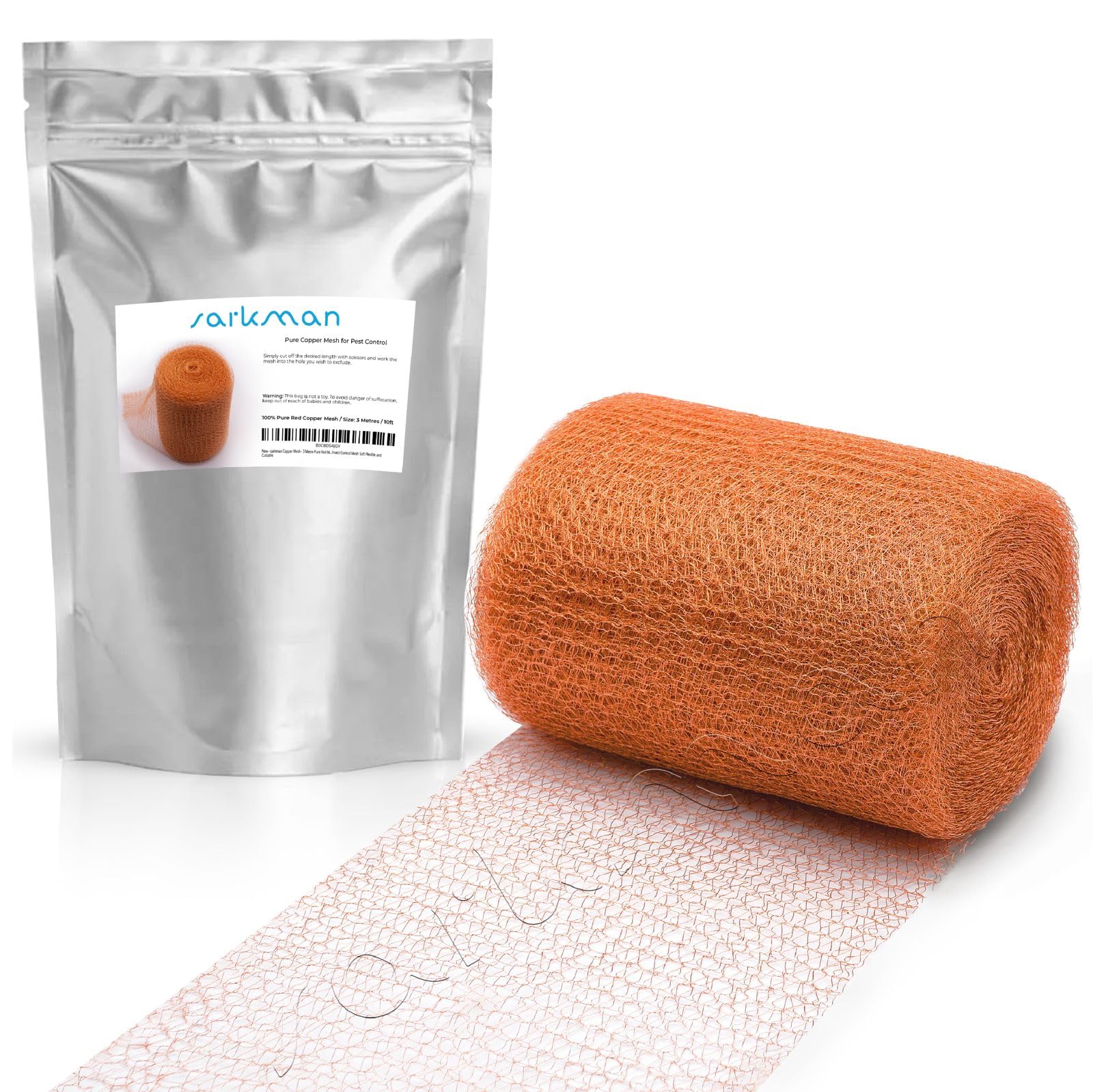 Sarkman Copper Mesh Slug Repellent - 6 Metre / 20 Feet Pure Rodent Pest Control Mesh - Durable & Pet Safe Garden Protector - Flexible, Cuttable Insect Barrier For Mice, Rats & Birds | Red