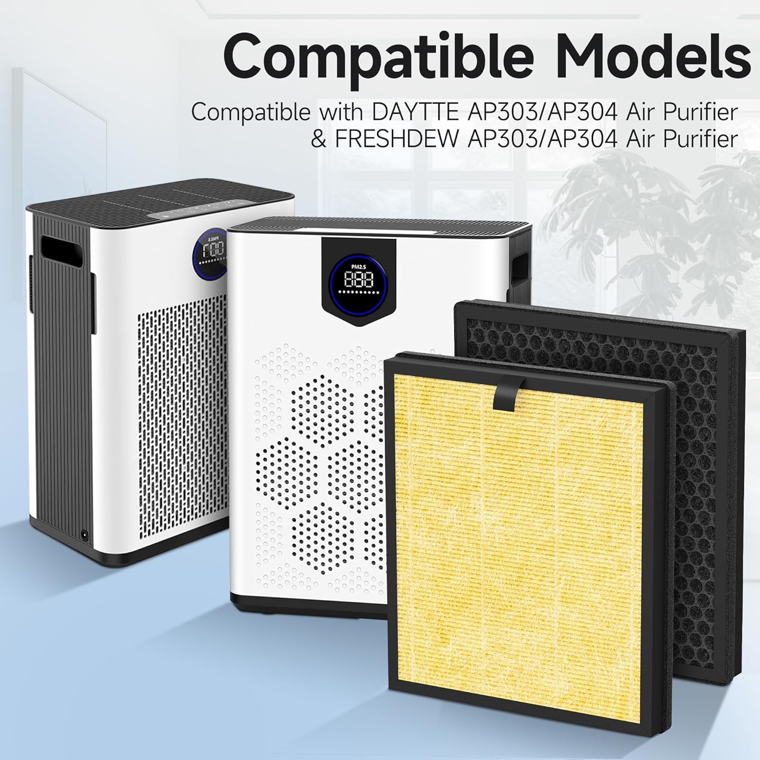 4 Packs AP303 AP304 Replacement Filter Compatible with DAYETTE ＆ FRESHDEW AP303 AP304 Air Cleaner Purifier, Pet Filter, Yellow - Image 2