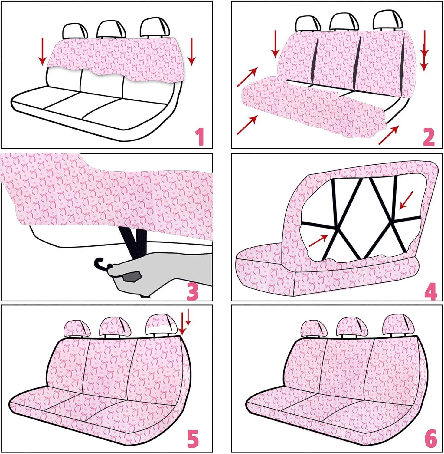 15 Pcs Pink Butterfly Car Steering Wheel Cover Center Console Armrest Pad Headrest Seat Belt Cover Handbrake Cover Keychain Coaster Full Set Car SUV