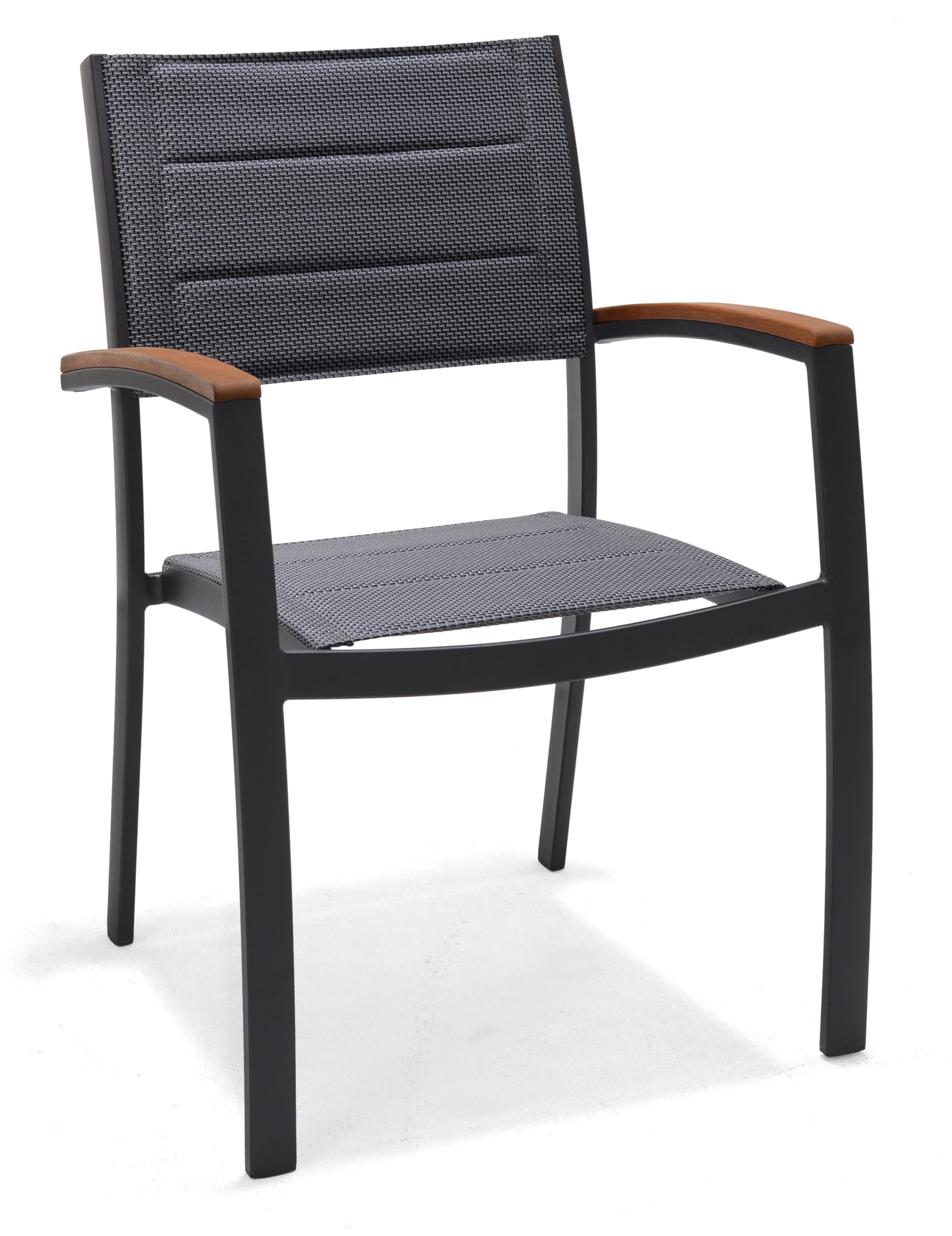 METRO Professional Gartenstuhl mit Armlehne Lynx, Aluminium/Textilen-Bespannung, 58 x 59.4 x 88.2 cm, Stapelbar, Wetterfest, 150 kg Tragkraft, Schwarz