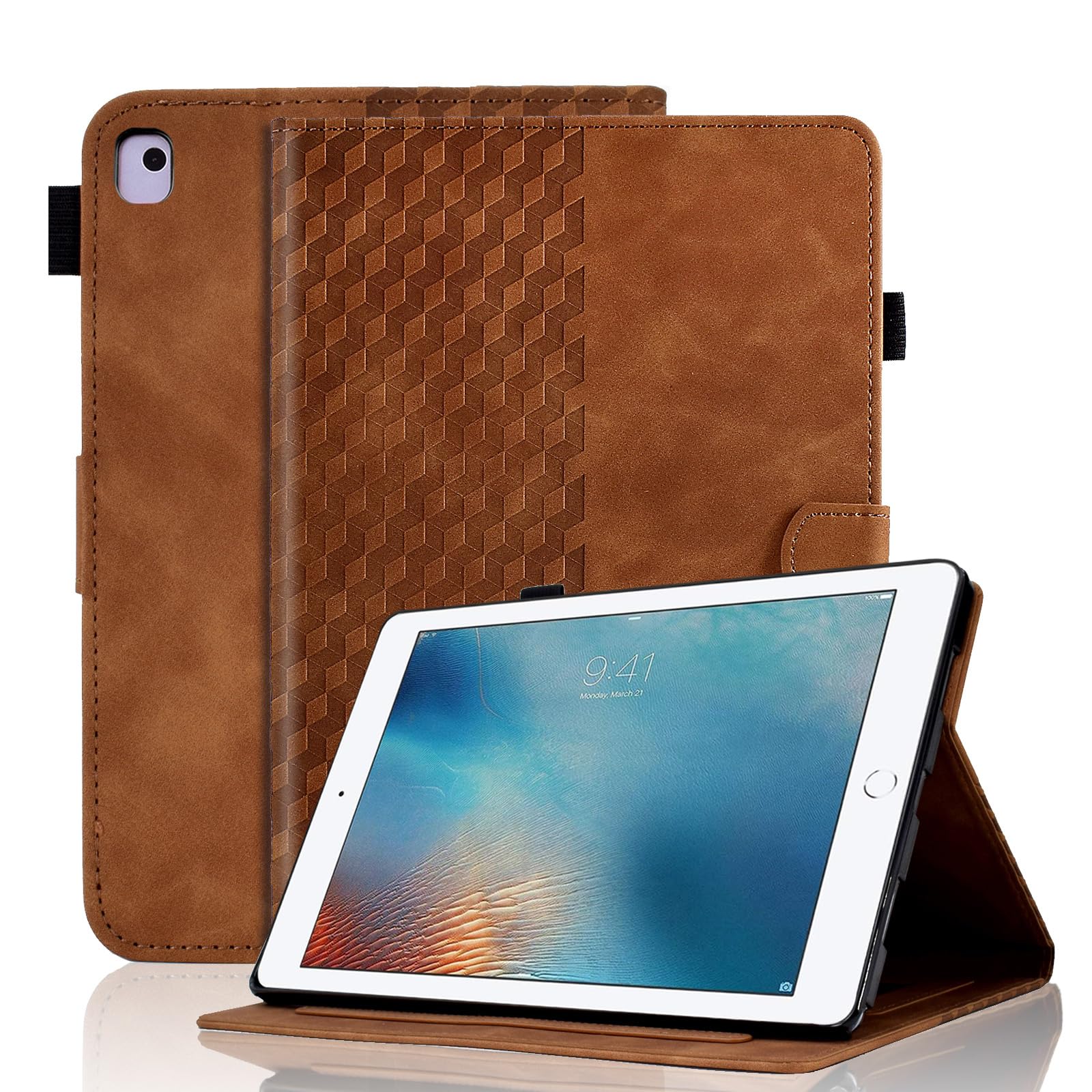 Hülle für iPad Pro 9.7 2016 (Model: A1673 A1674 A1675) Schutzhülle Premium Ledertasche Smart Case mit Auto Schlaf/Aufwach Kartensteckplatz, Multi-Winkel Ständer für iPad Pro 9.7 2016, Braun