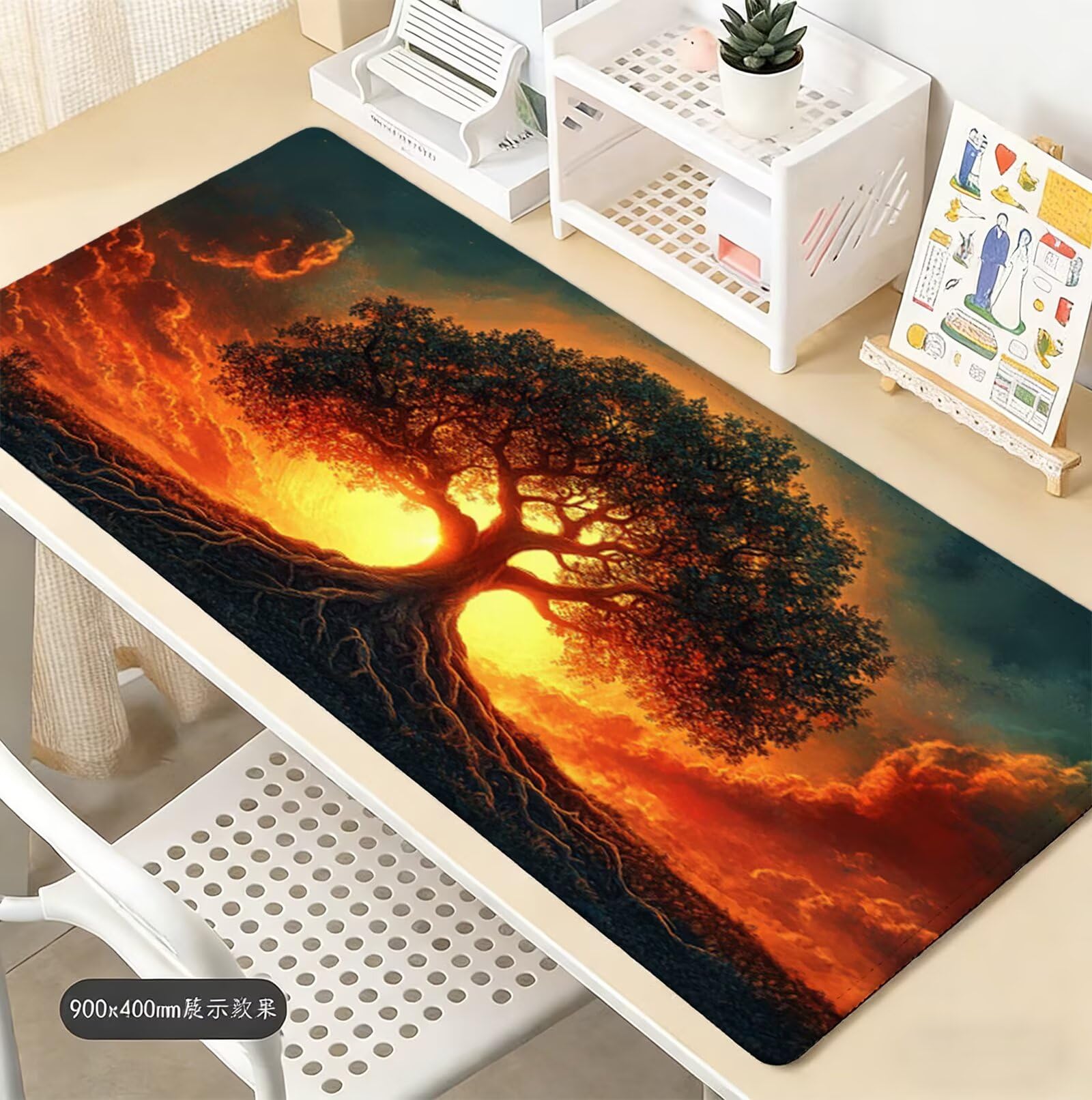 Gamingowa podkładka pod mysz XXL, 1000 x 500 x 3 mm, zachód słońca, duża podkładka na biurko z antypoślizgową gumową podstawą, ze szwami na krawędziach, antypoślizgowa podkładka pod mysz dla graczy