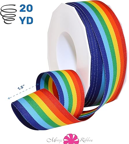 Miniatura 2 de Morex Ribbon 9950920-815 Grosgrain - Cintas de poliéster a rayas de arcoíris para manualidades, cinta de grogrén para decoración de orgullo, regalos