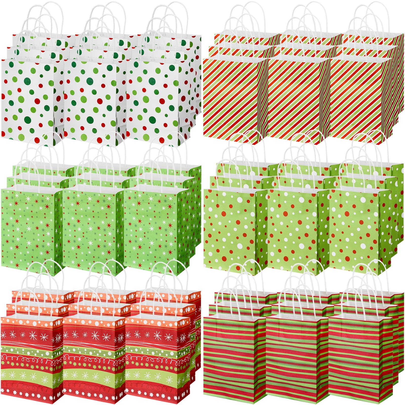 Kolldenn Bolsas de regalo de papel de Navidad con asa a granel para suministros de fiesta de Navidad, bolsas de golosinas de Navidad, decoración de fiesta temática de Navidad, suministros de aulas,