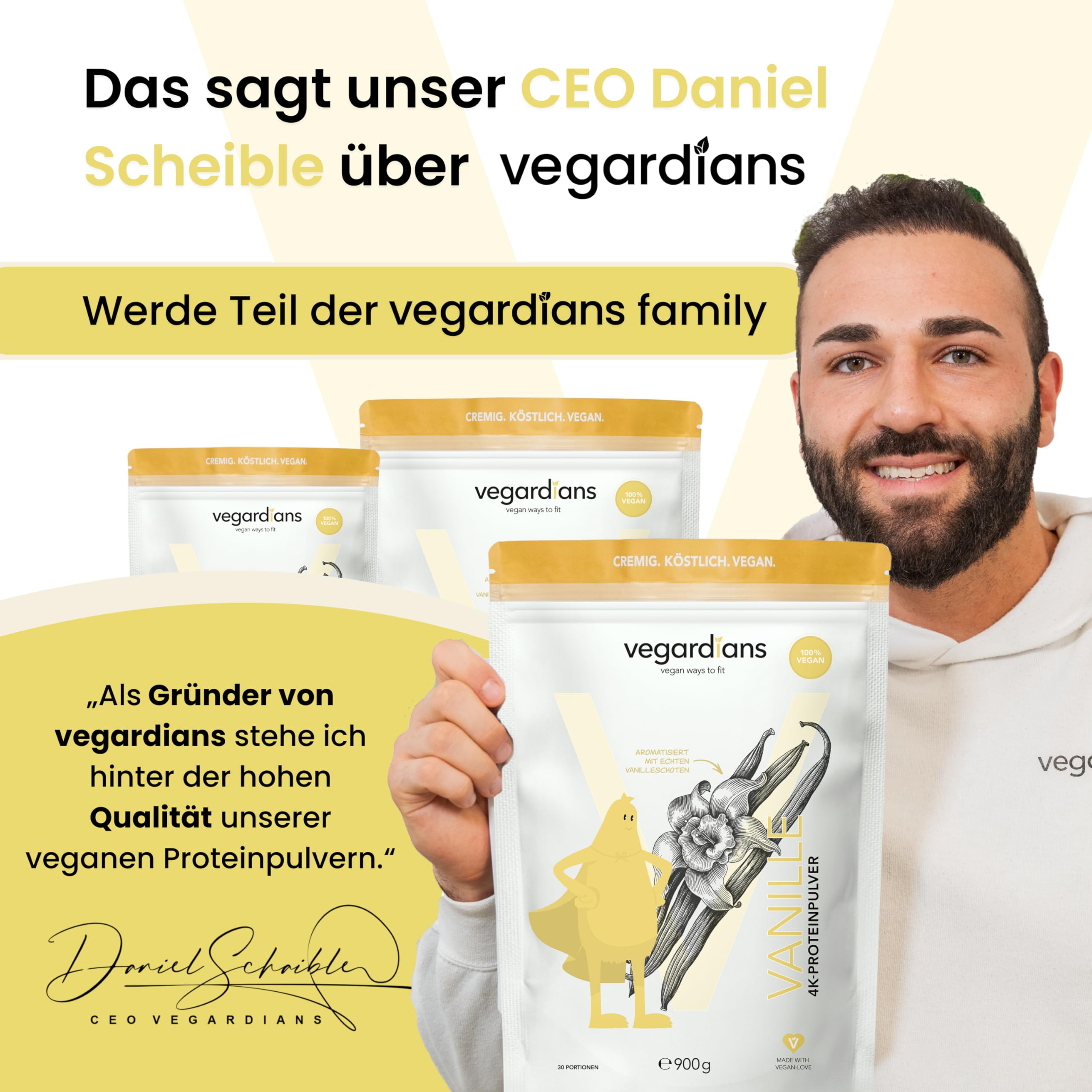 Veganes Proteinpulver Vanille 900g – Pflanzliches Eiweißpulver ohne Laktose, Gluten & künstliche Aromen. Premium-Qualität mit natürlichem Vanillegeschmack