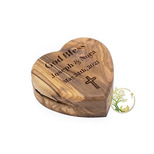 Miniatura 2 de Personalized Heart Box  Customized Any Message wooden rosary box - Religious gift for Baptism Confirmation communion  Keepsake trinket box
