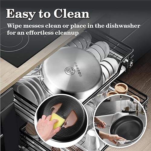 Miniatura 4 de Sartenes antiadherentes con tapa, juego de sartenes de acero inoxidable de 10 pulgadas con sartén híbrida de acero inoxidable de cerámica,
