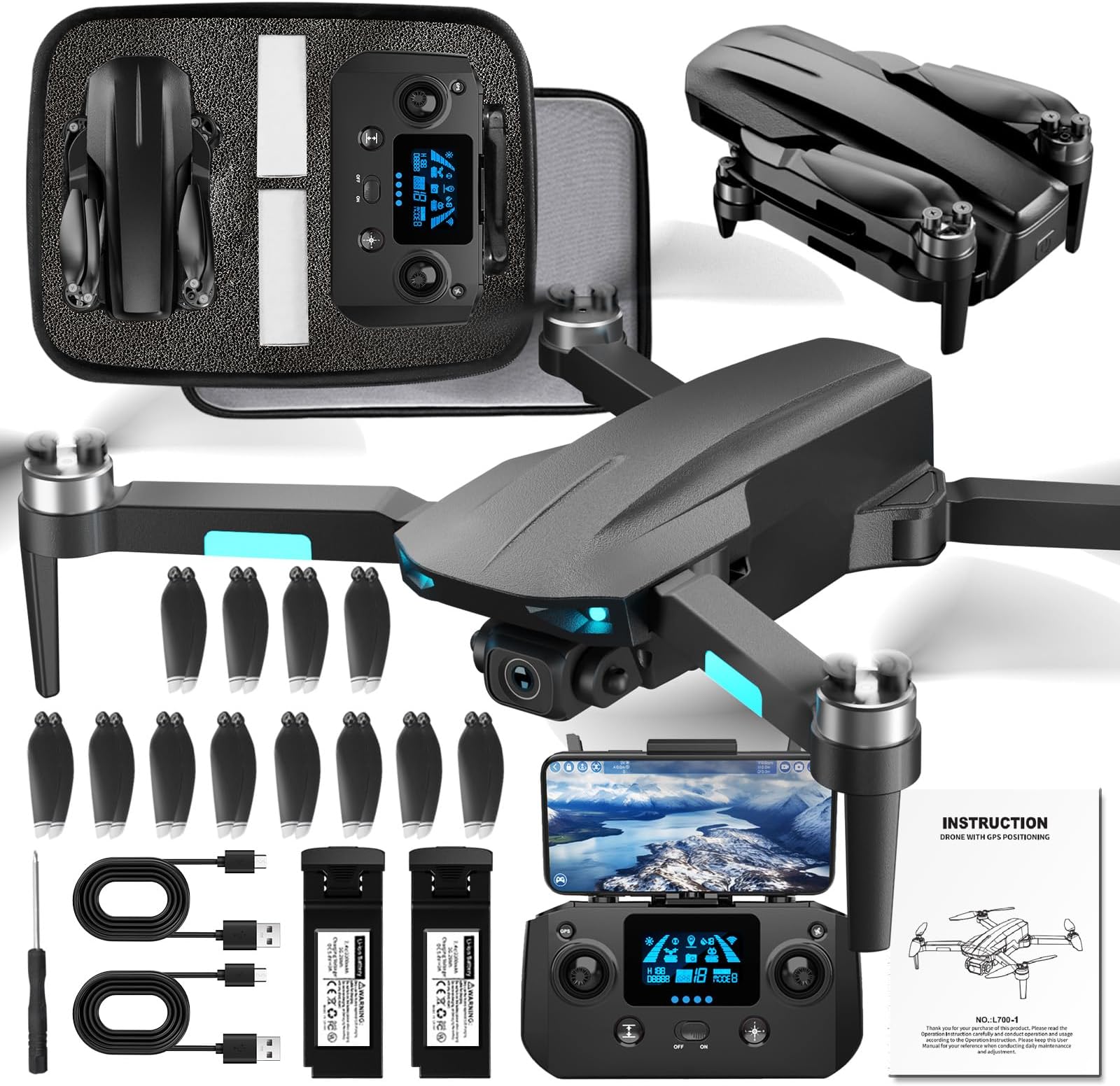 HHDGPS Drones with Camera for Adults 4k, 50 Mins Flight Time, 3800ft FPV Transmission, Under 249g, Brushless Motor, Max Speed 15m/s, Foldable Drone for Adults, Beginner