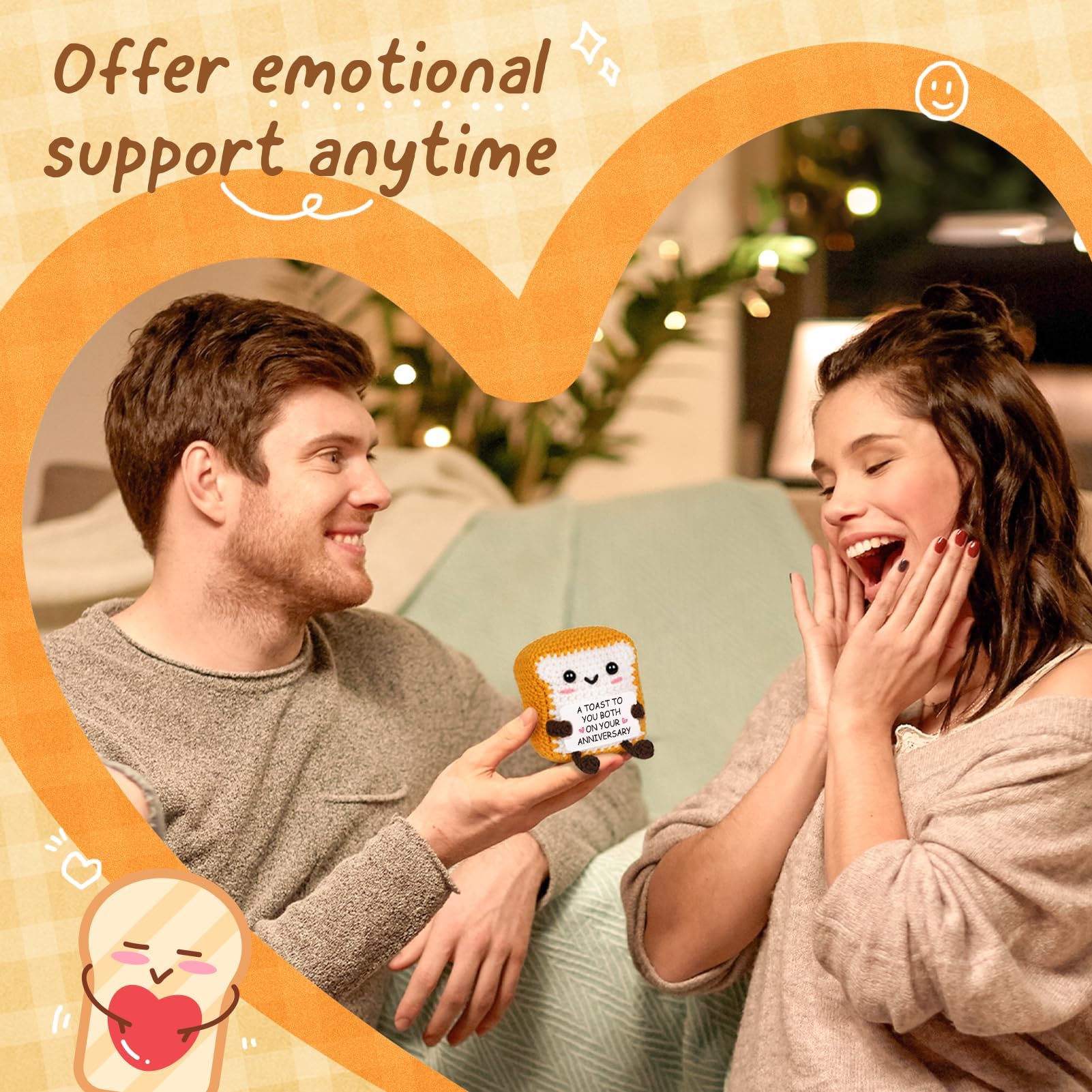 Anniversary Romantic Gifts for Her Him Handmade Crochet Toast Plush, Golden Crust & Snow-White Bread with Smiling Face - Image 2