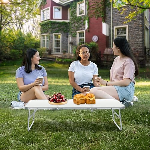 Miniatura 2 de Mesa de camping pequeña de 35.2 pulgadas, mesa de picnic plegable, mesa de campamento baja, portátil, corta, de aluminio, para exteriores, barbacoa,