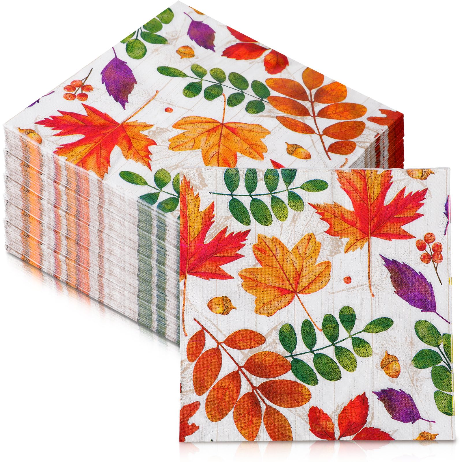 Feifeiya 60 Pcs Fall Leaves Cocktail Paper Napkins 6.5 x 6.5 Inches
