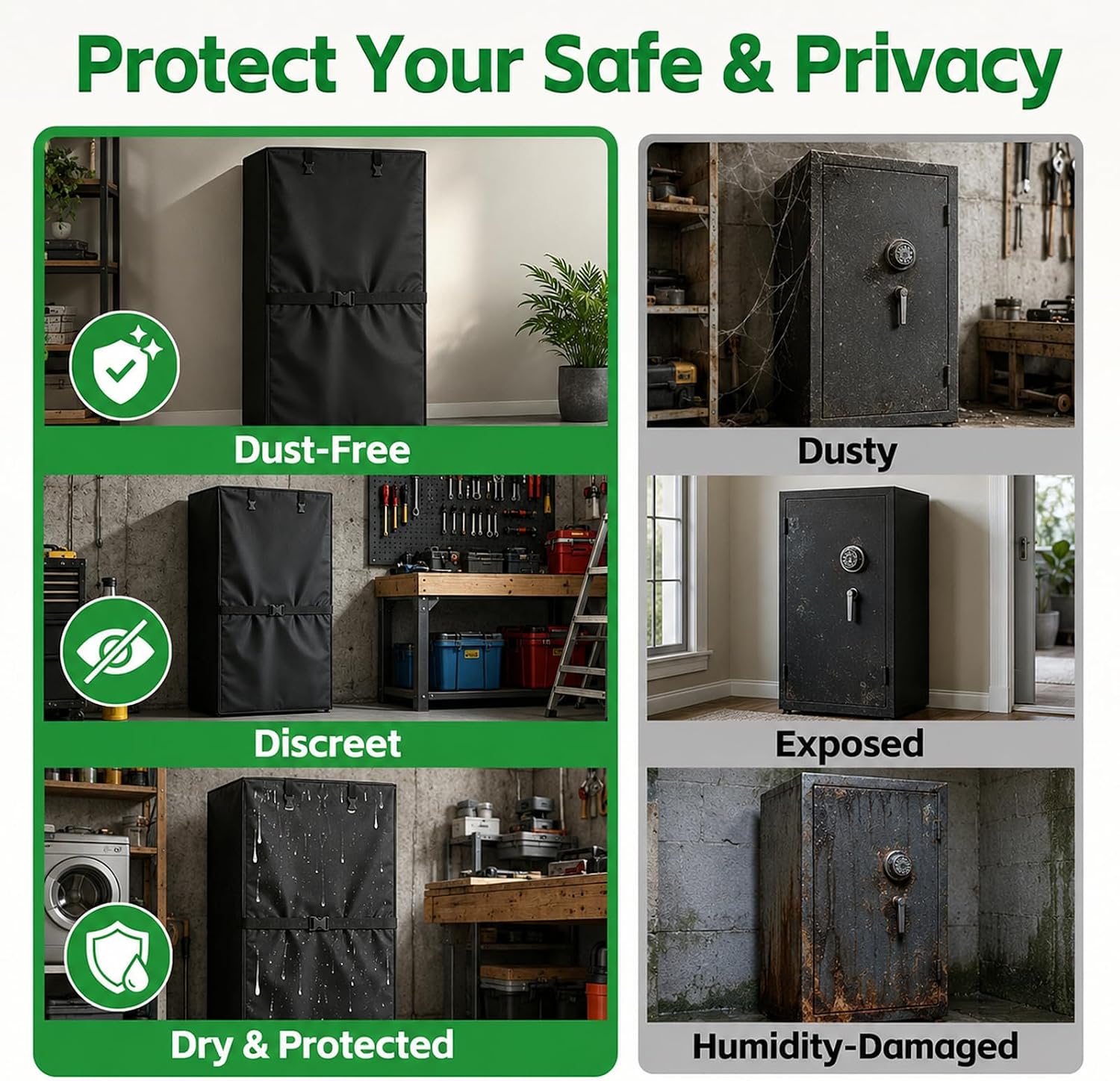 Gun Safe Cover, Heavy Duty Oxford Fabric Safe Cabinet Cover with Soft Inner Lining, Front Zipper Access, Adjustable Straps and Side Handles, Black