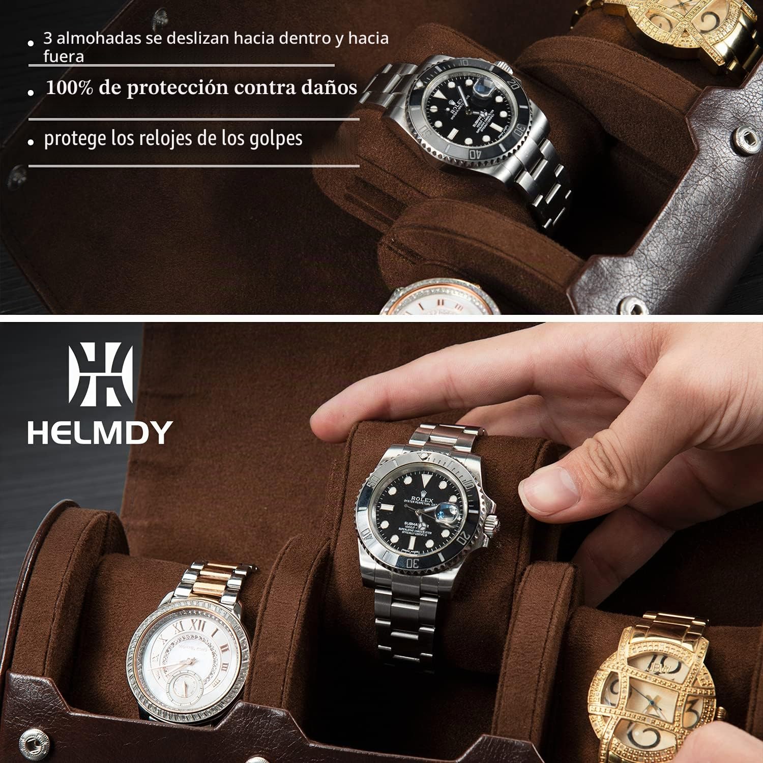 Cajas para Relojes de 3 Ranuras, Caja Relojes Organizador Joyero Estuche Estuche de Cuero de PU para Hombres y Mujeres, para Guardar Organizador Watch Estuche de Viaje para Relojes(Marrón)